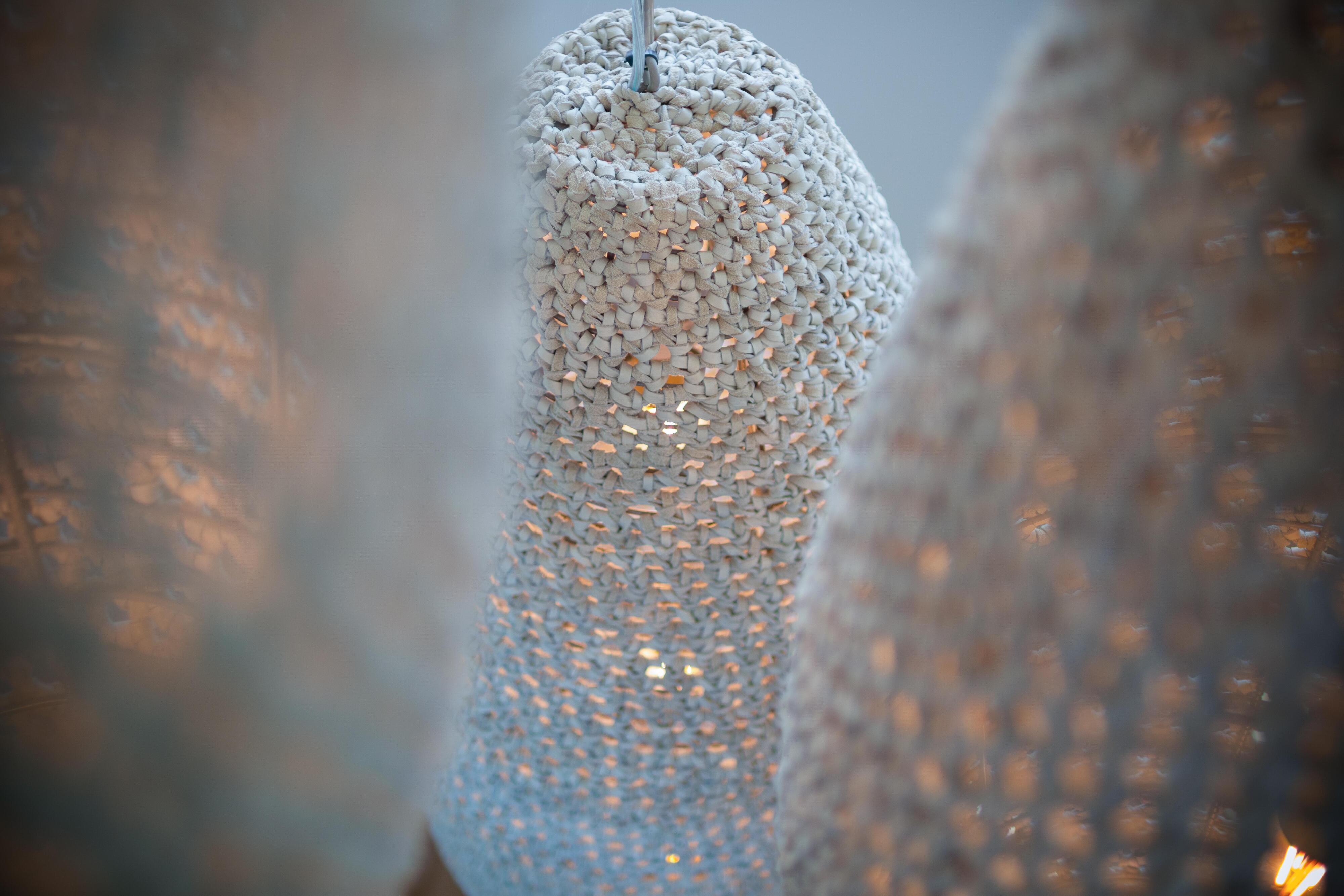 Extra Large Crocheted Leather Pod Pendant