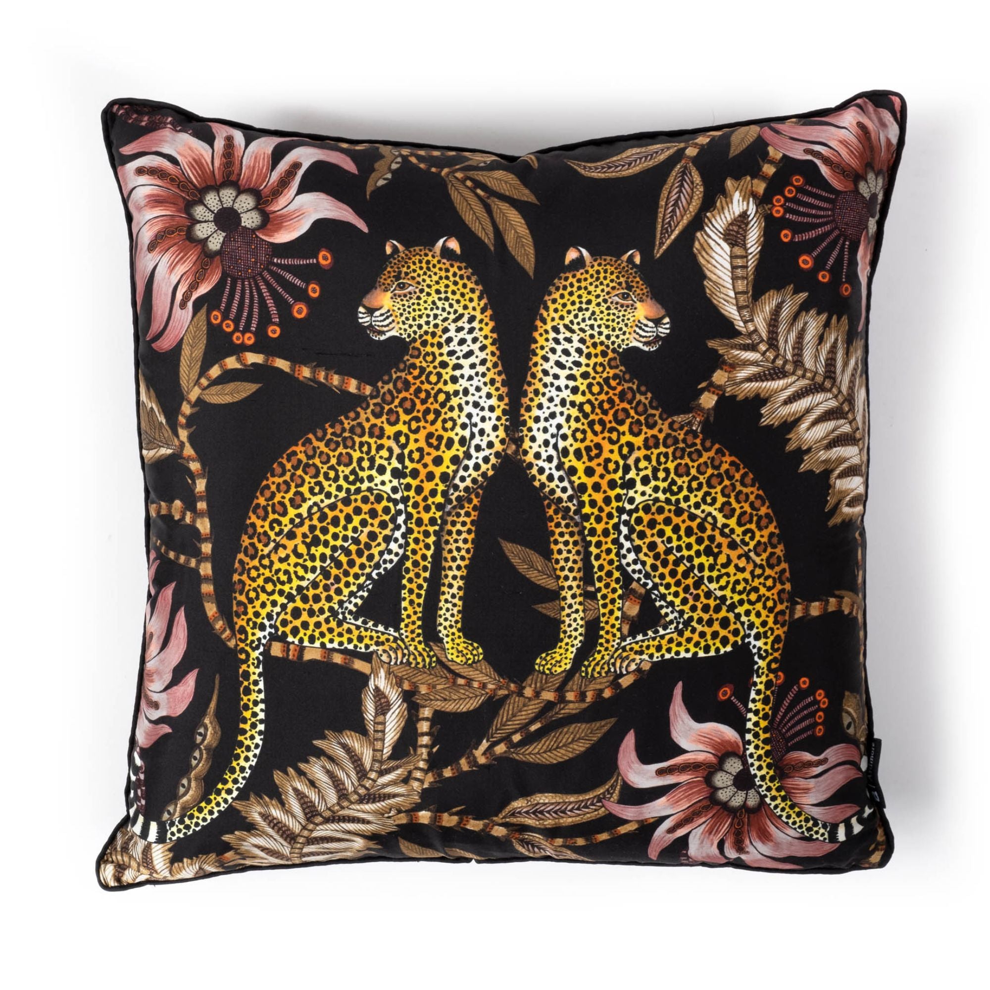 Lovebird Leopards Pillow - Silk - Night