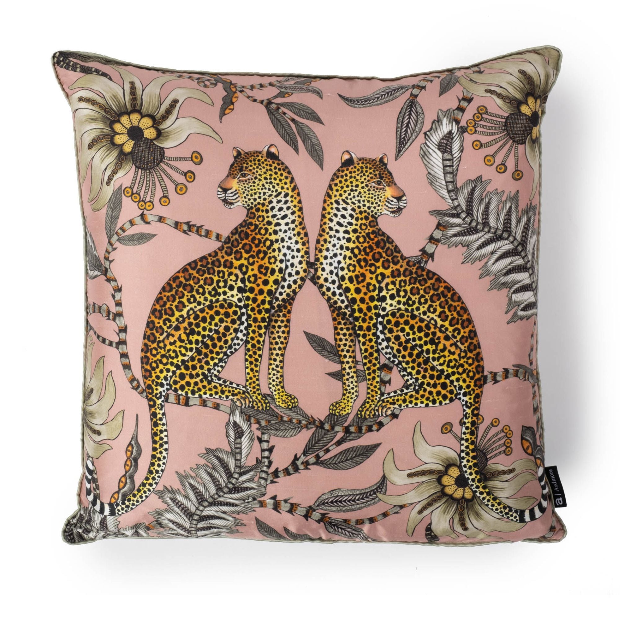 Lovebird Leopards Pillow - Silk - Magnolia