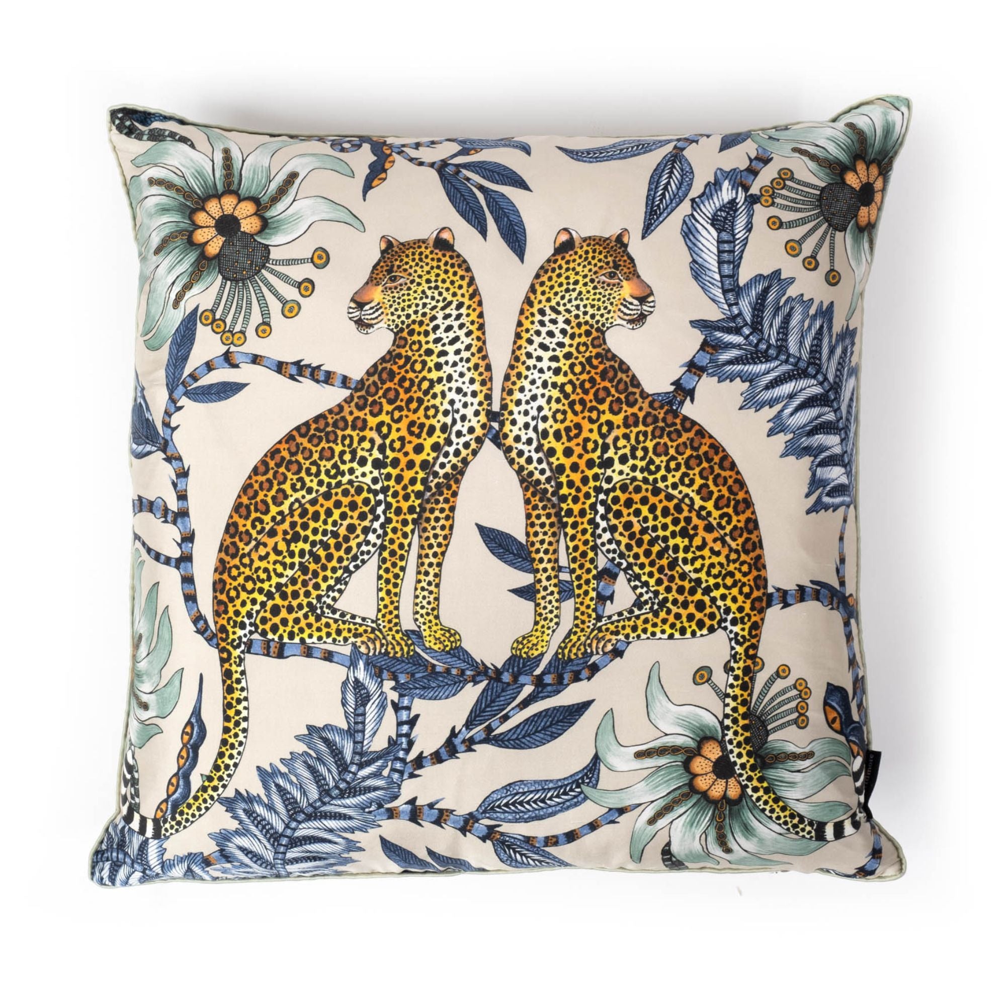 Lovebird Leopards Pillow - Silk - Tanzanite