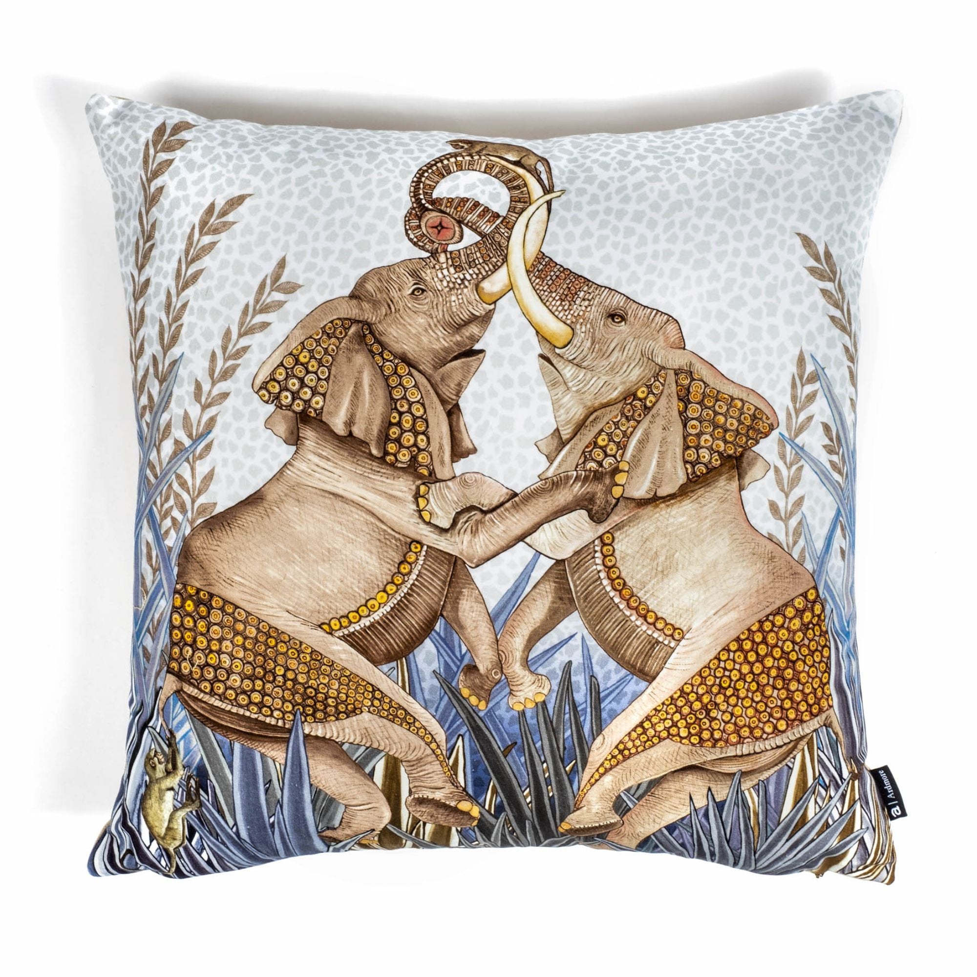 Dancing Elephants Pillow - Cotton - Mist