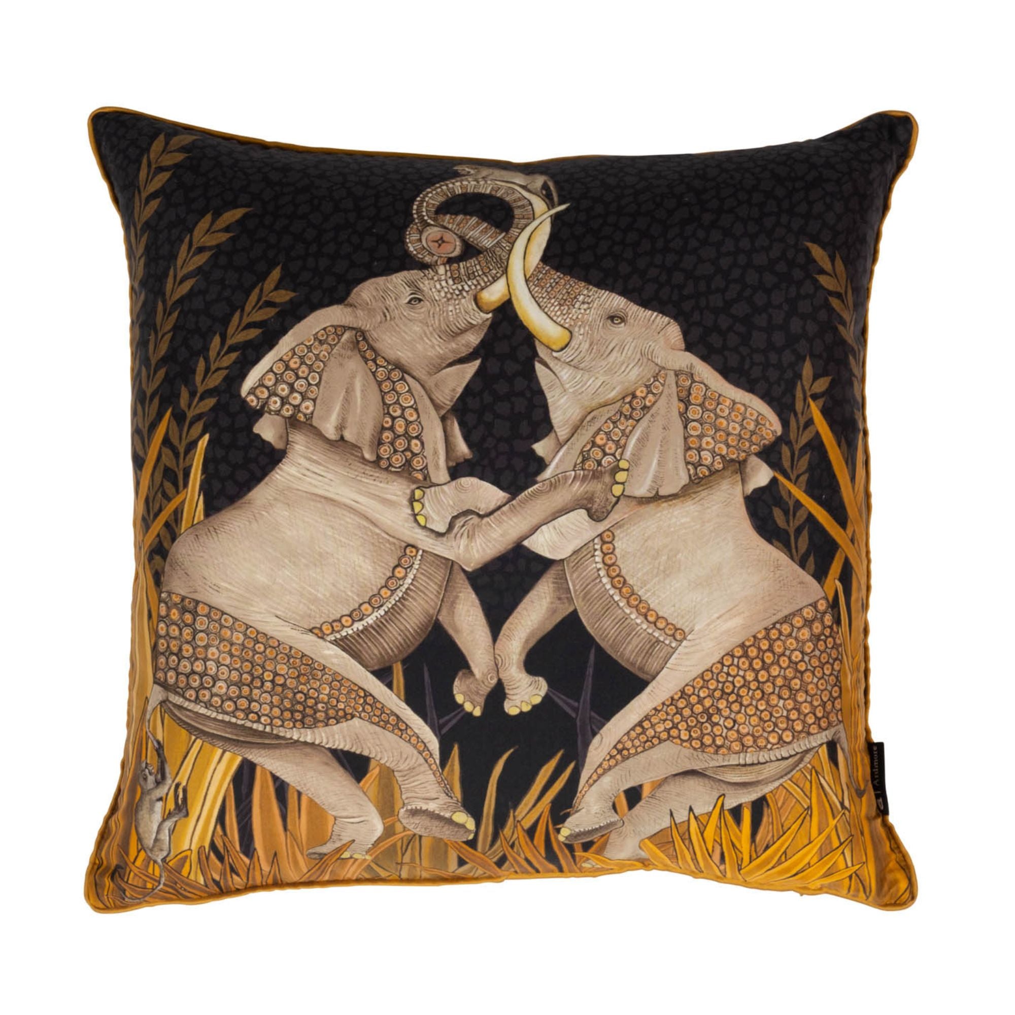 Dancing Elephants Pillow - Silk - Moonlight