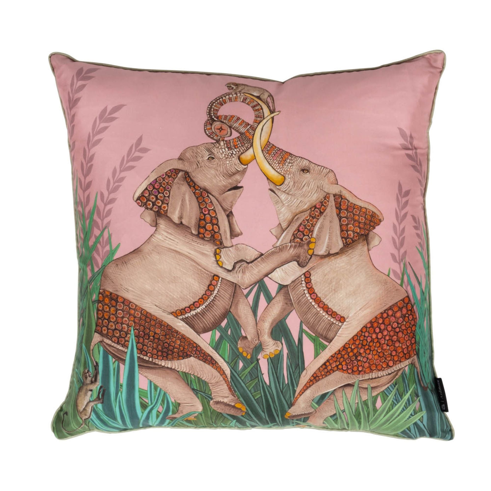 Dancing Elephants Pillow - Silk - Magnolia