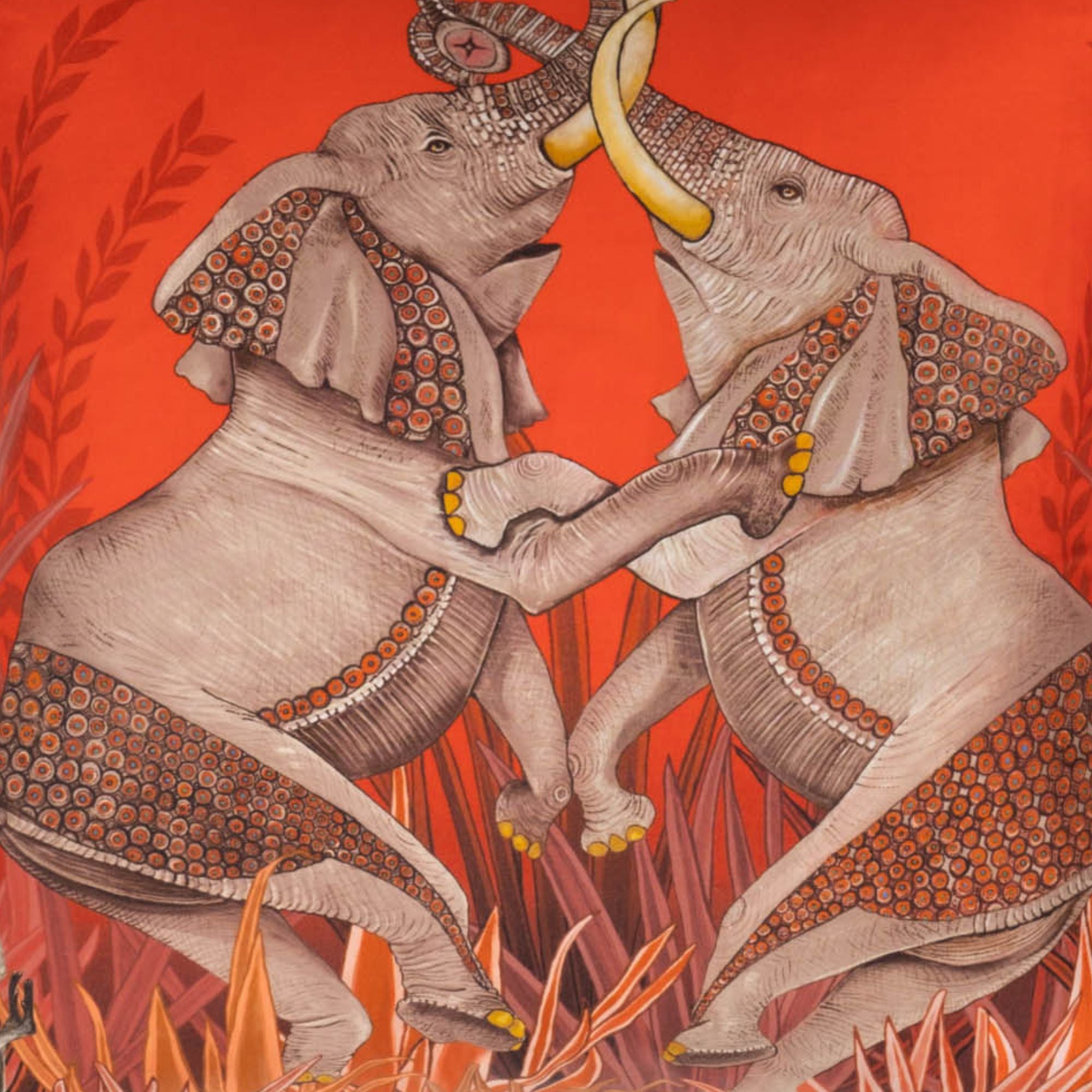 Dancing Elephants Pillow - Silk Sunset