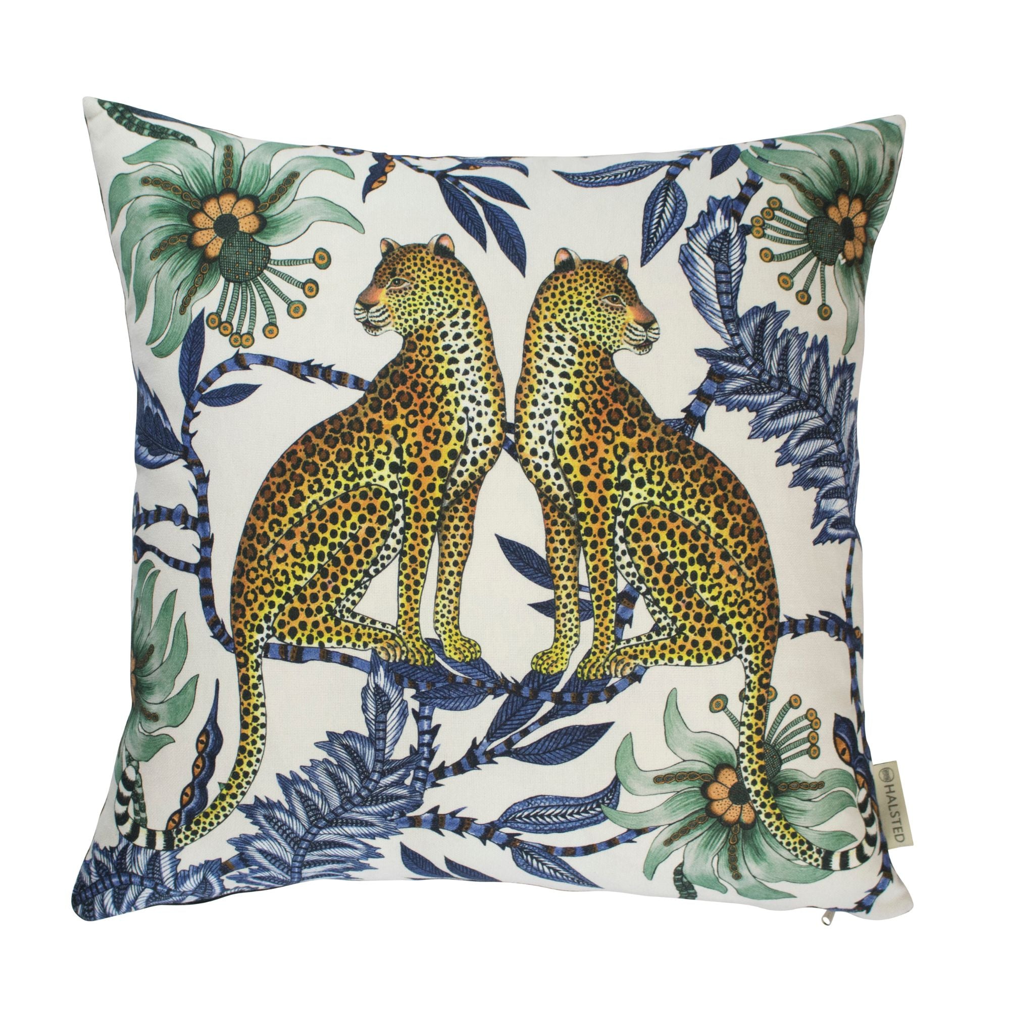 Lovebird Leopards Pillow - Cotton - Tanzanite