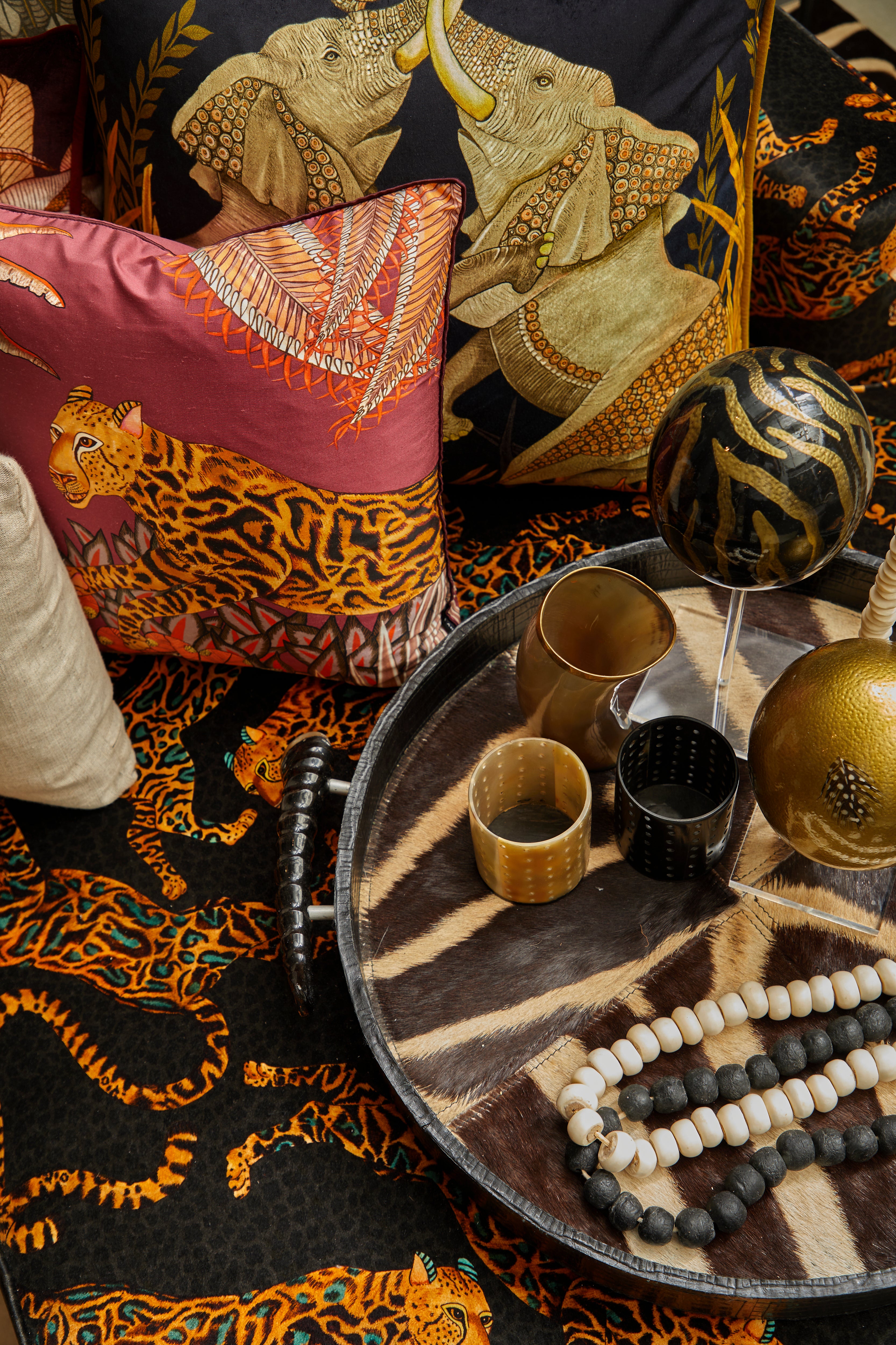 Painted Ostrich Egg - Black & Gold Zebra Stripe