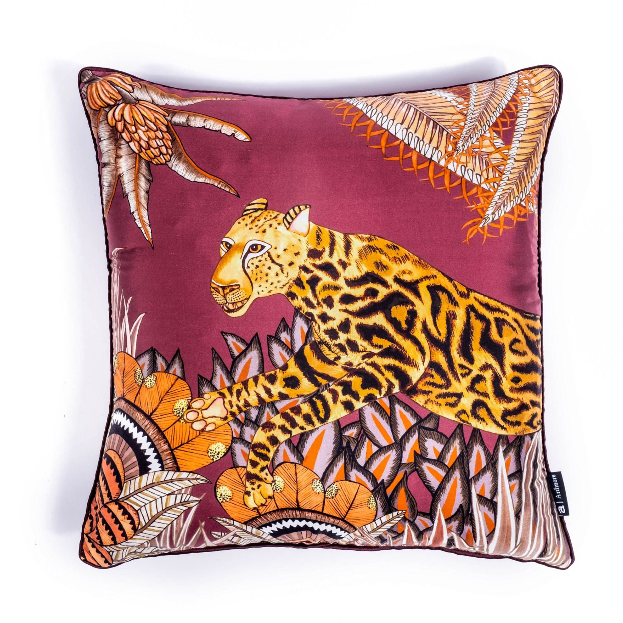 Cheetah Kings Forest Pillow - Silk - Plum