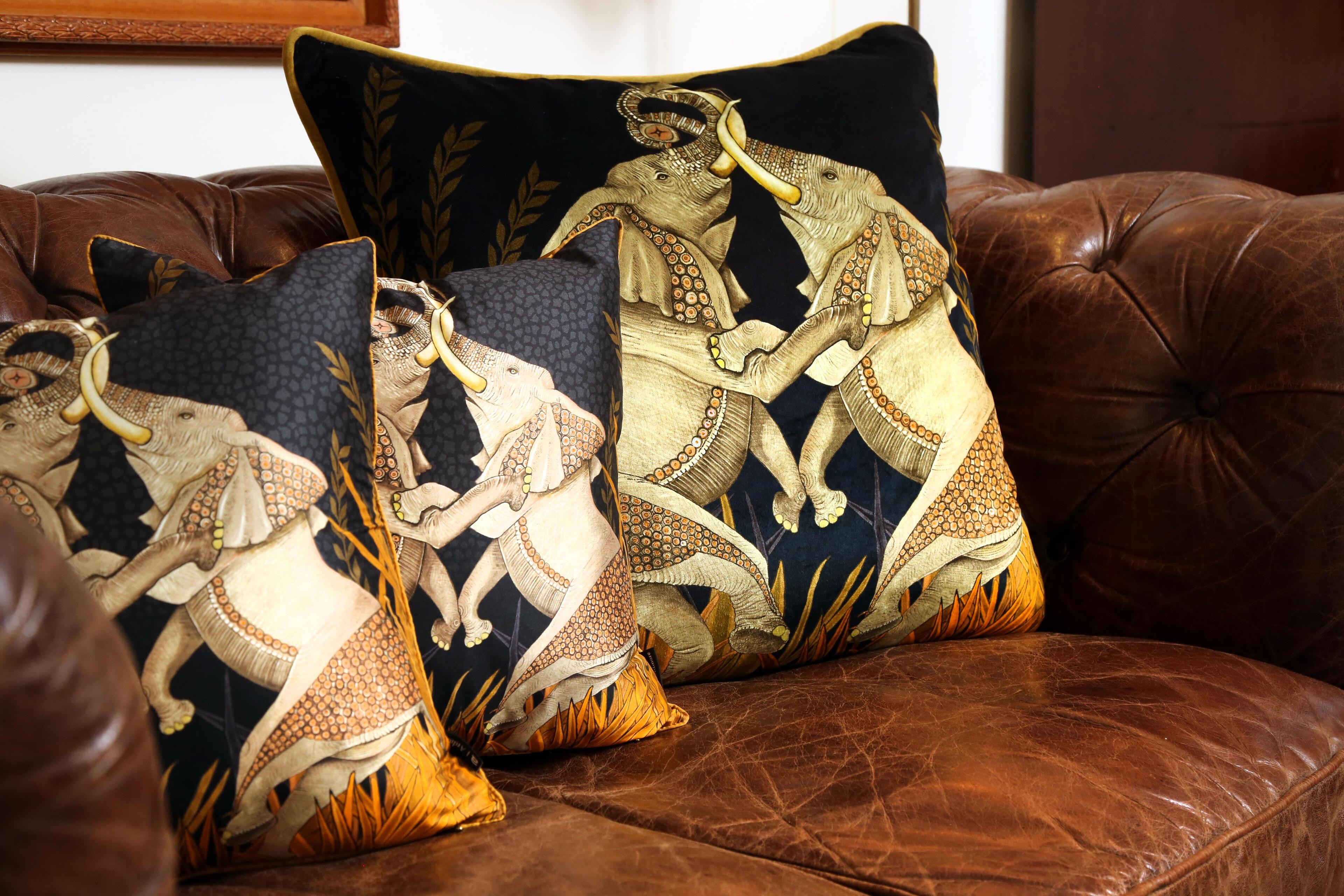 Dancing Elephants Pillow - Silk - Moonlight