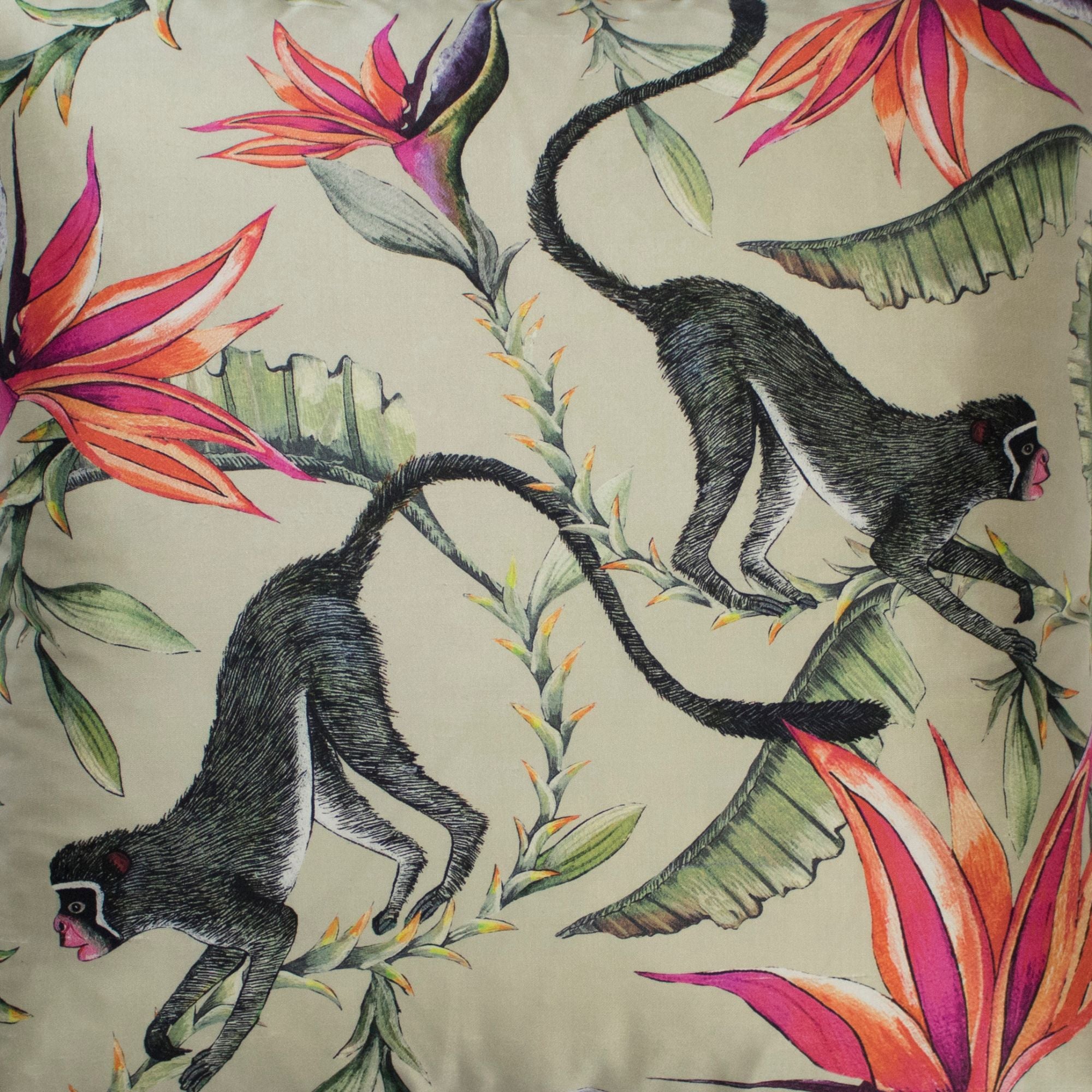 Monkey Paradise Pillow - Silk - Stone