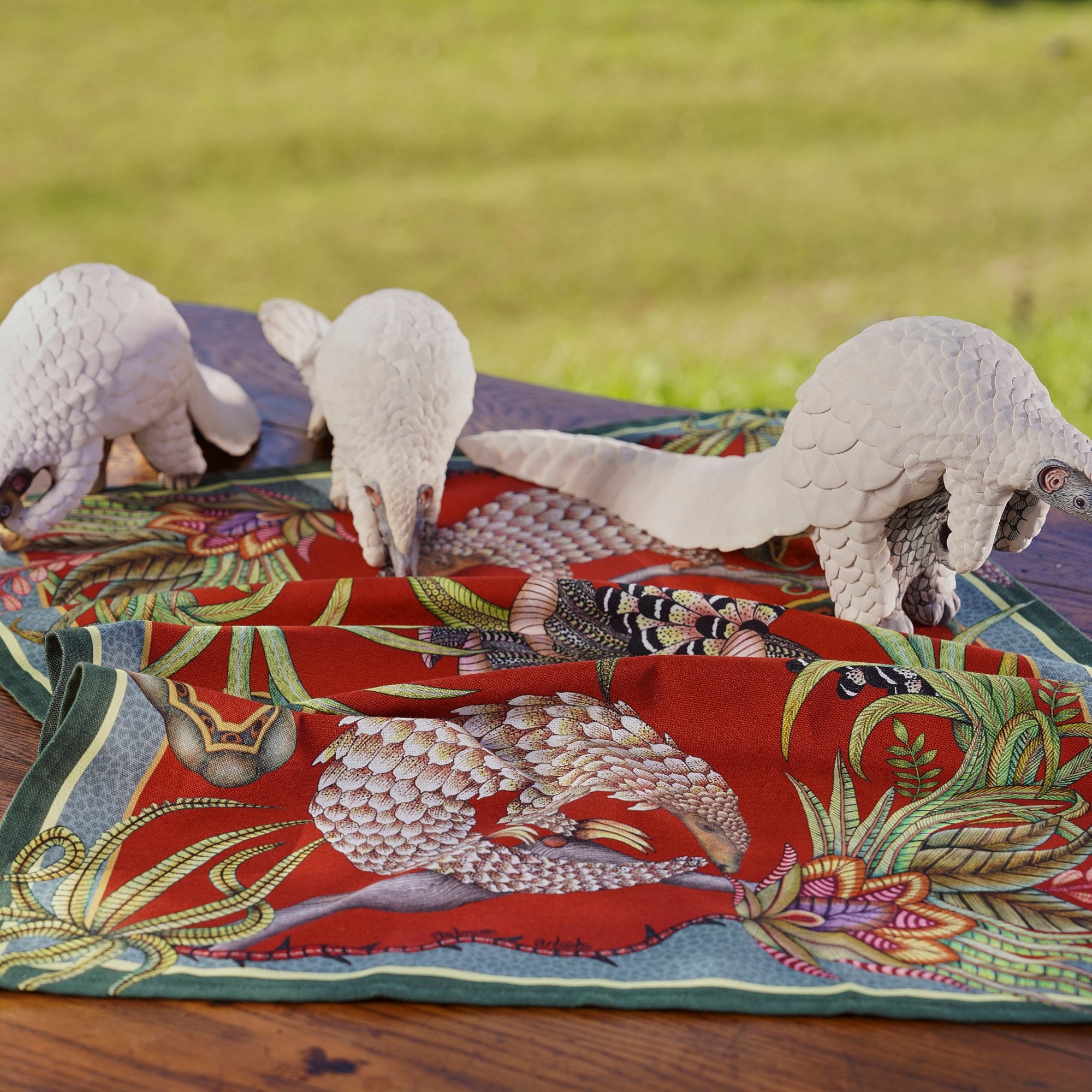Pangolin Pair Tea Towel - Royal Red