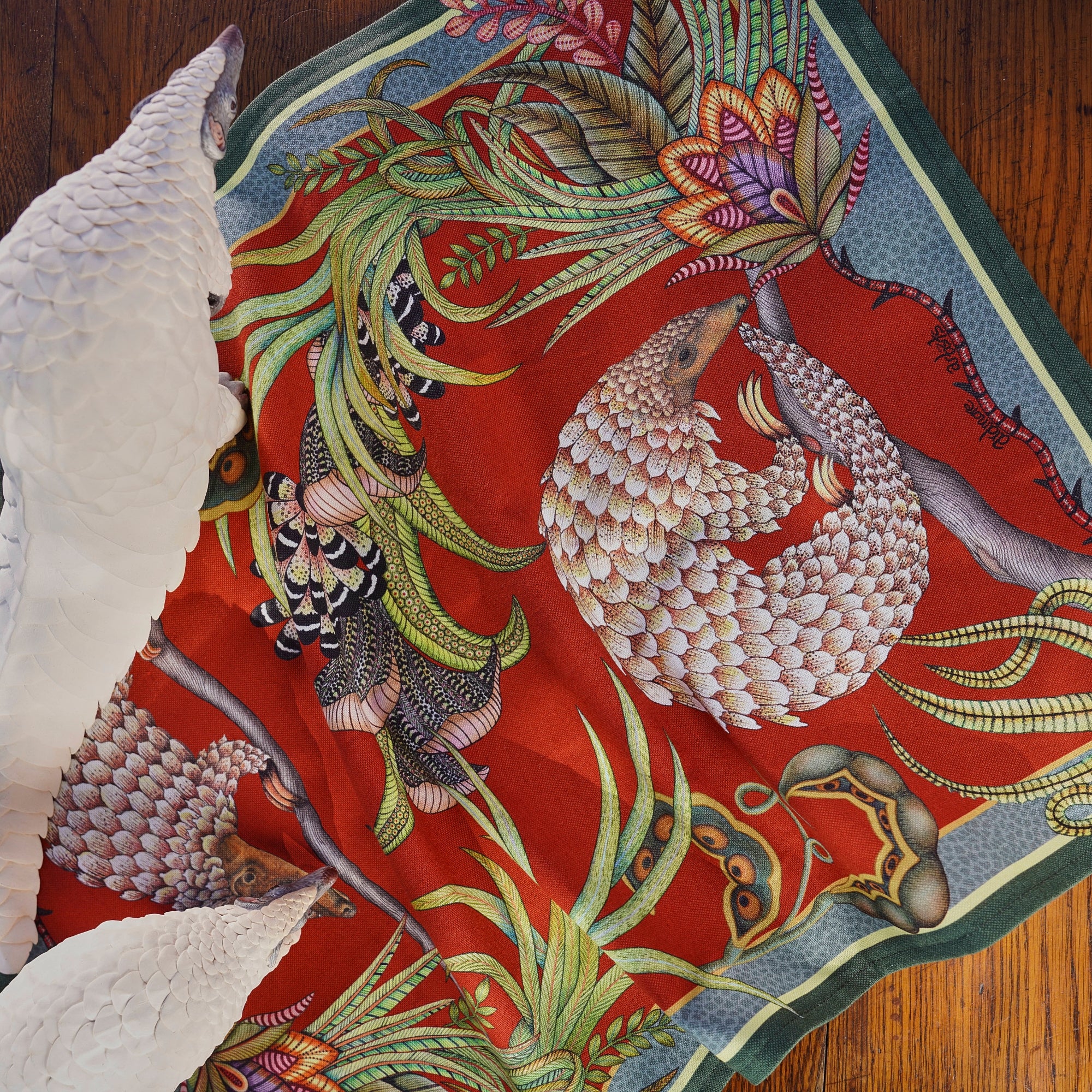 Pangolin Pair Tea Towel - Royal Red