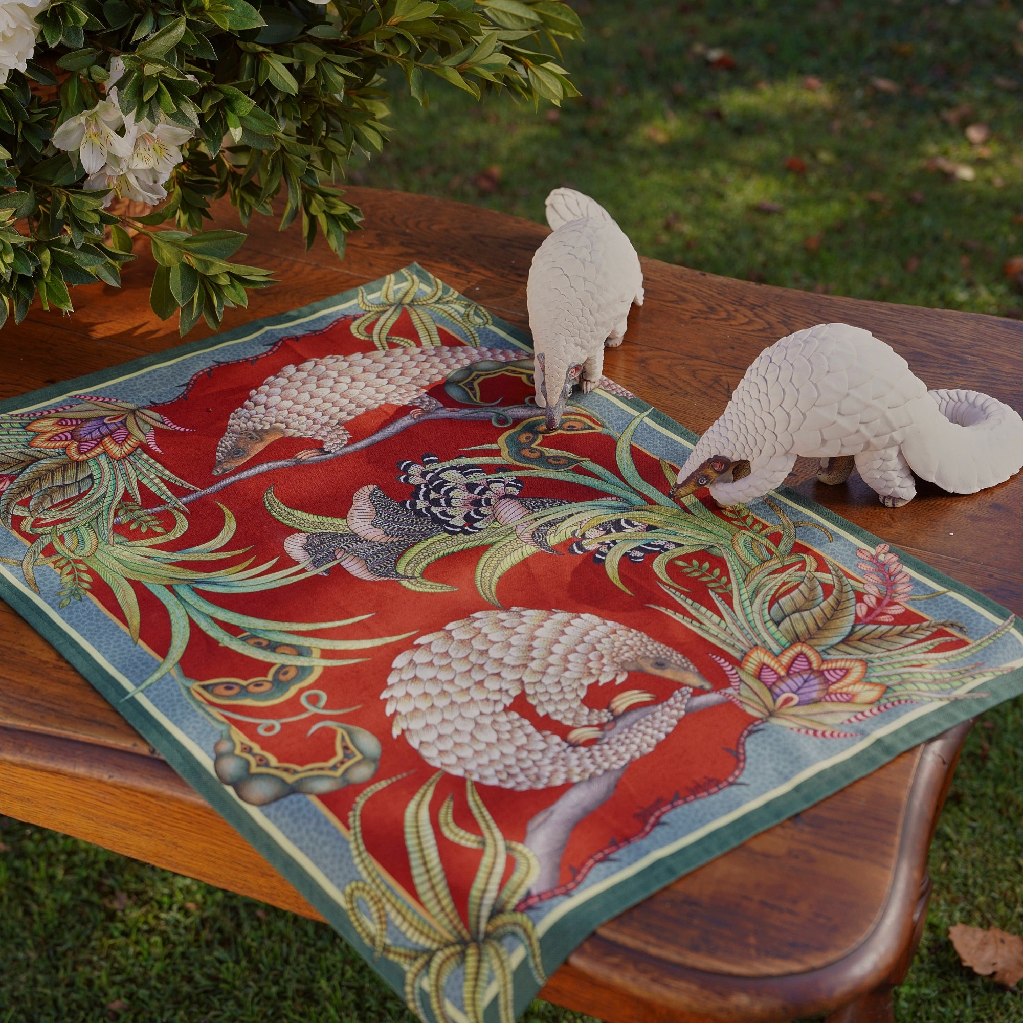 Pangolin Pair Tea Towel - Royal Red