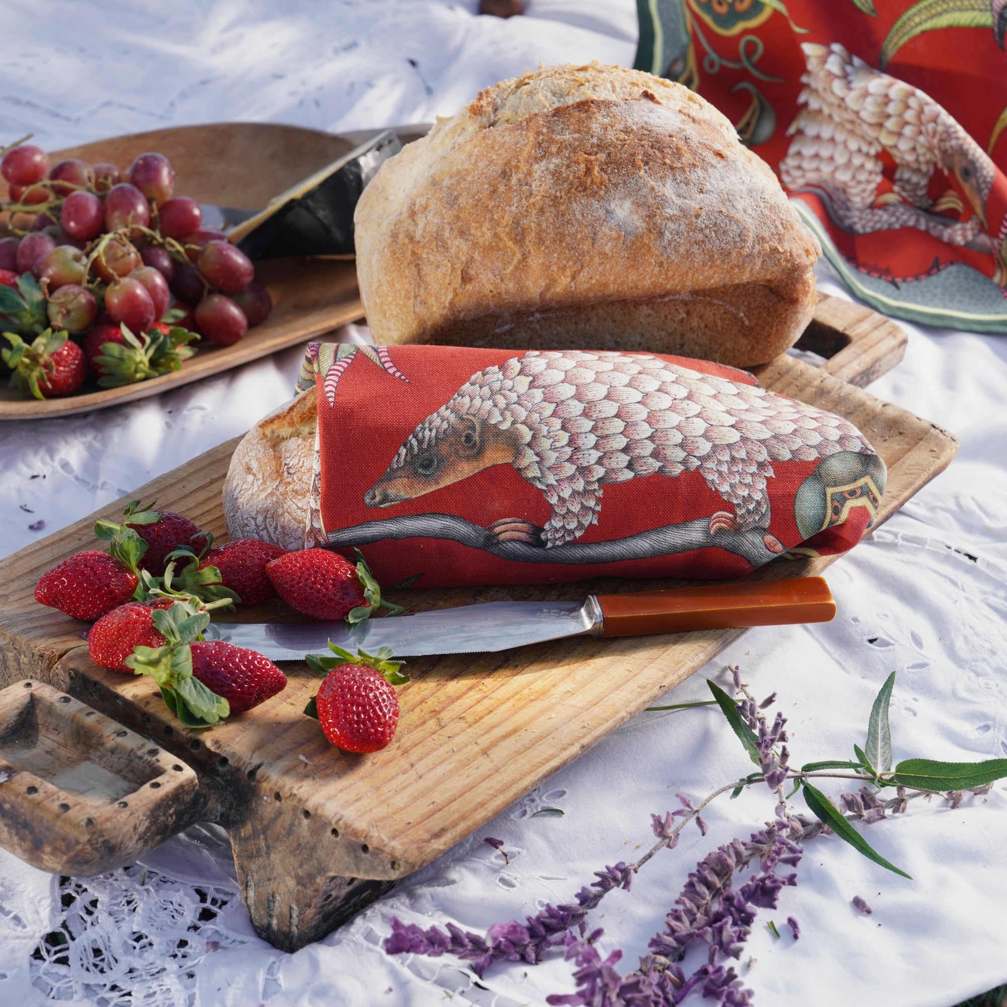 Pangolin Pair Tea Towel - Royal Red