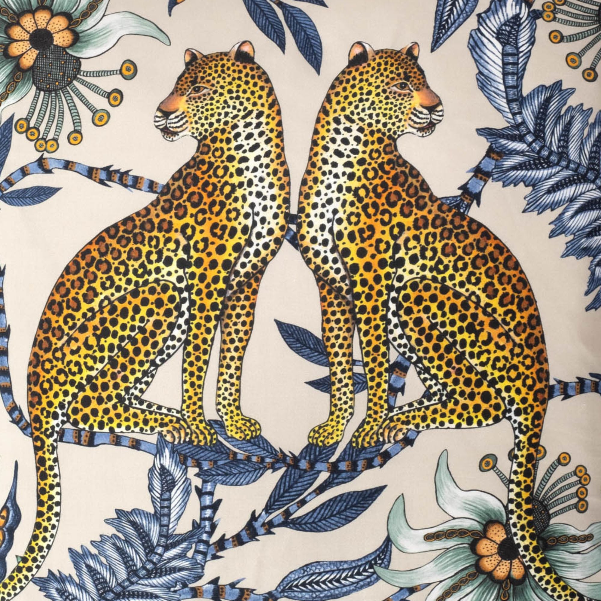 Lovebird Leopards Pillow - Silk - Tanzanite