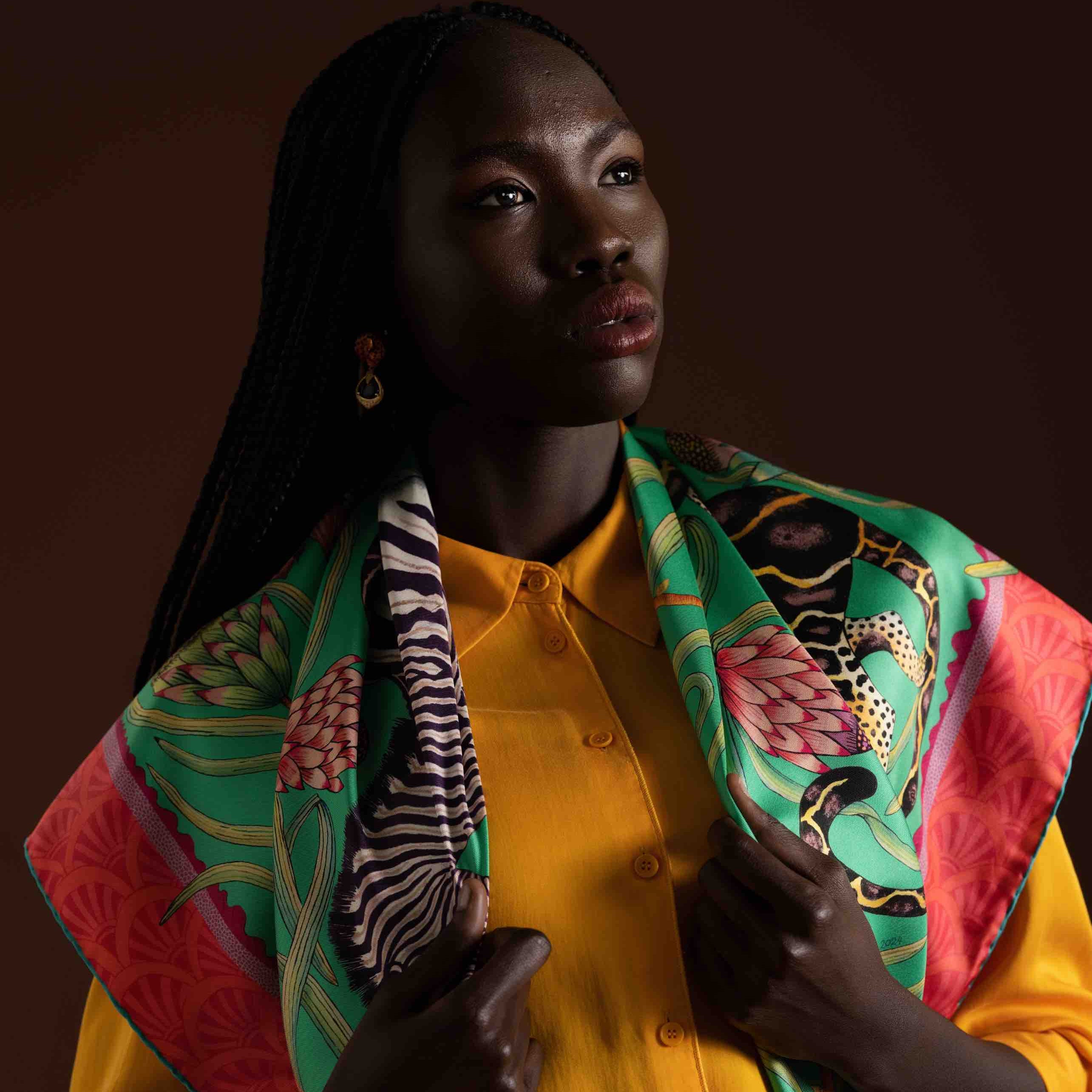 Protea Plains Silk Scarf - Emerald