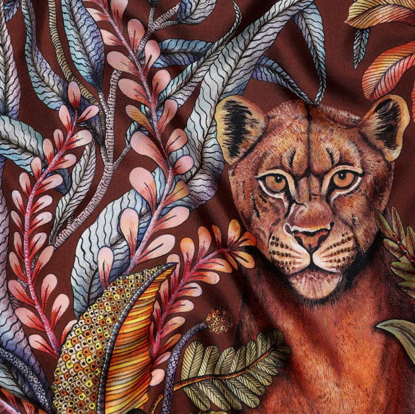 Phinda Pride Silk Scarf - Mahogany