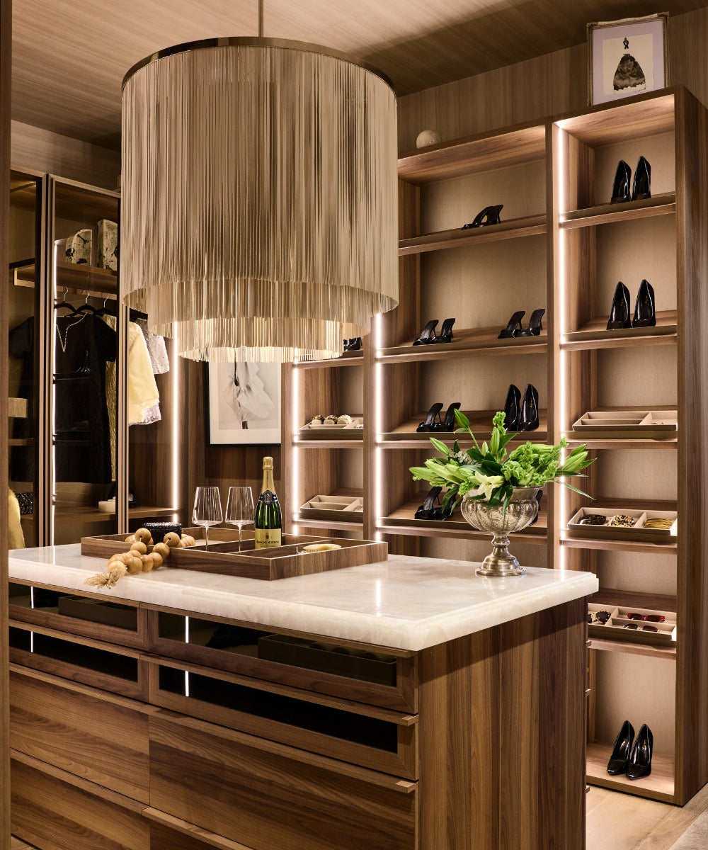 Large NeKeia Leather Chandelier in Brass Finish
