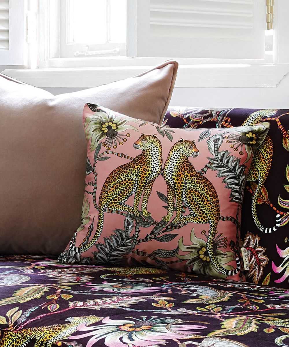 Lovebird Leopards Silk Pillow - Magnolia