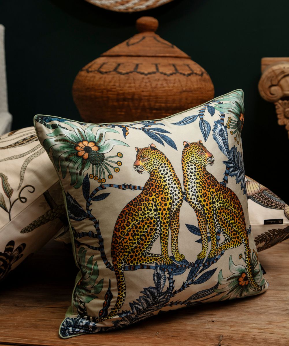 Lovebird Leopards Silk Pillow - Tanzanite