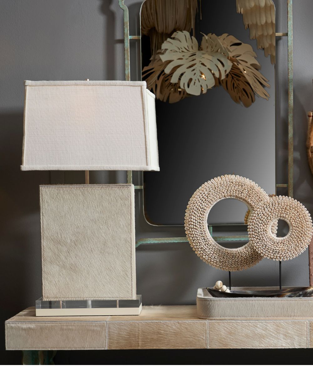 Marula Cream Cow Hide Block Lamp