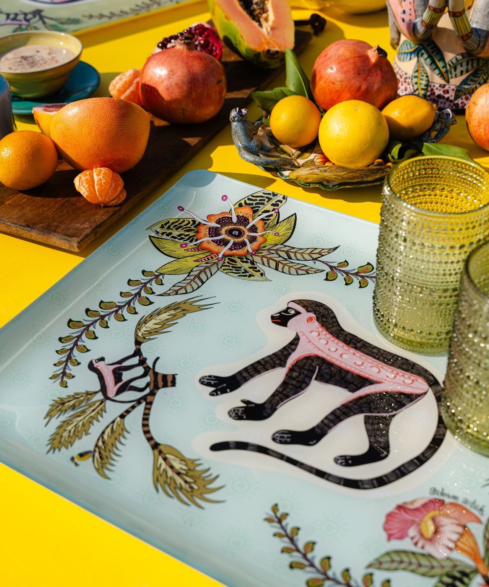 Meandering Monkey Acrylic Tray - Oasis