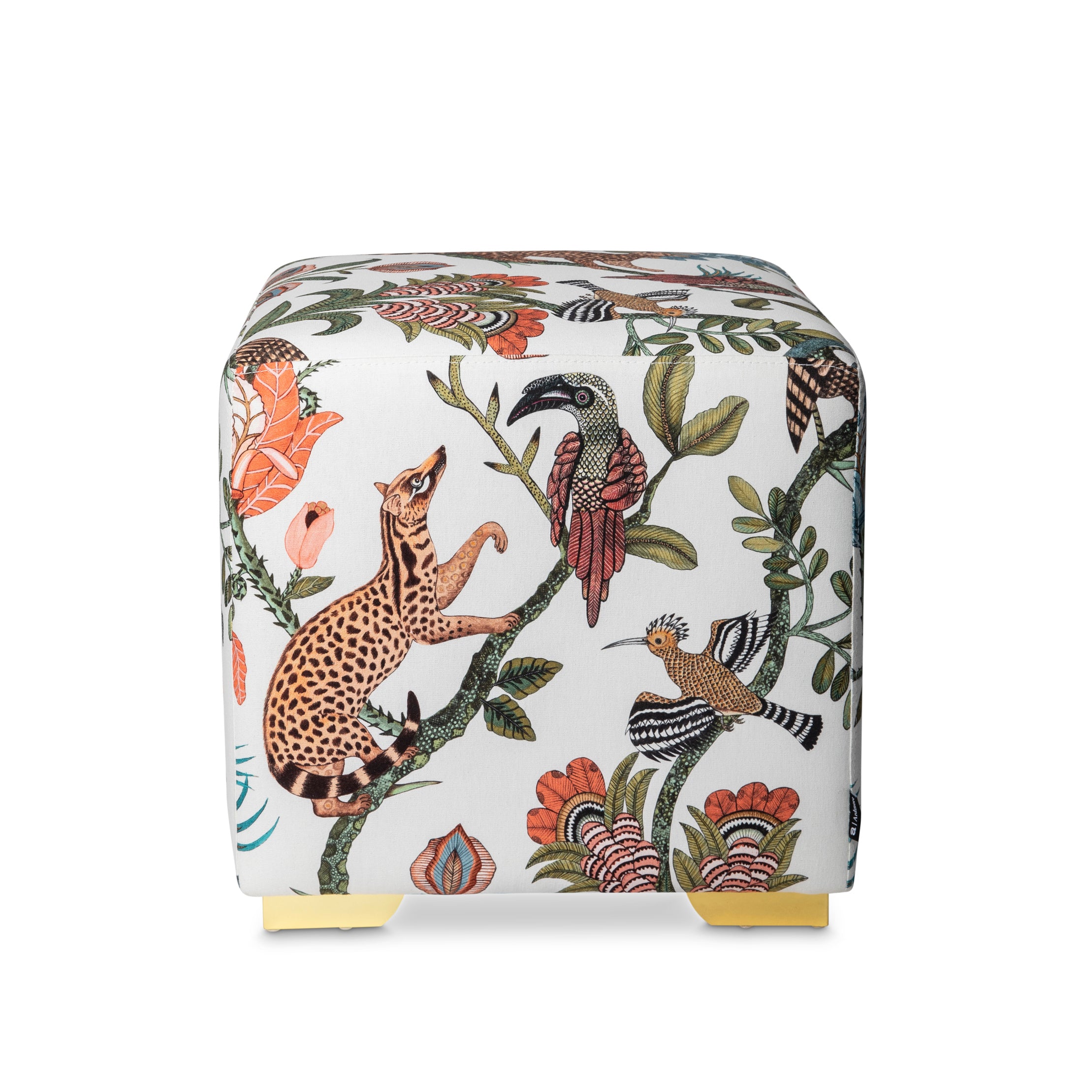Camp Critters Linen Coral Cube Ottoman
