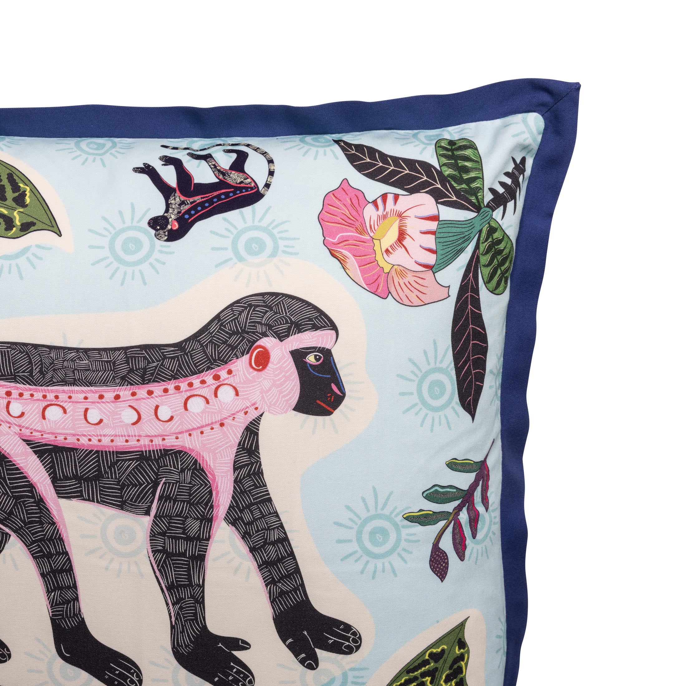 Meandering Monkey Cotton Pillow - Oasis