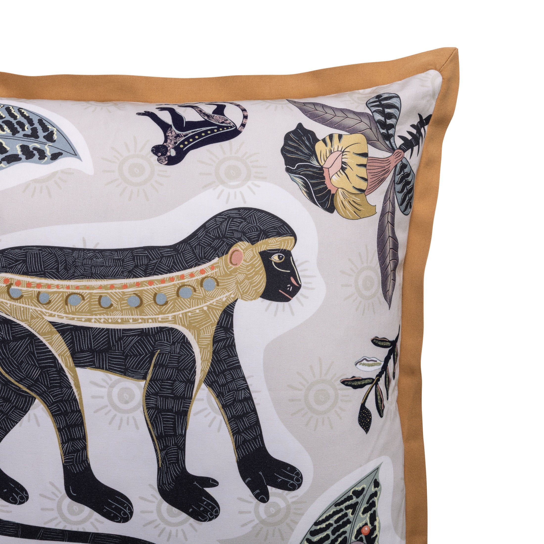 Meandering Monkey Cotton Pillow - Stone