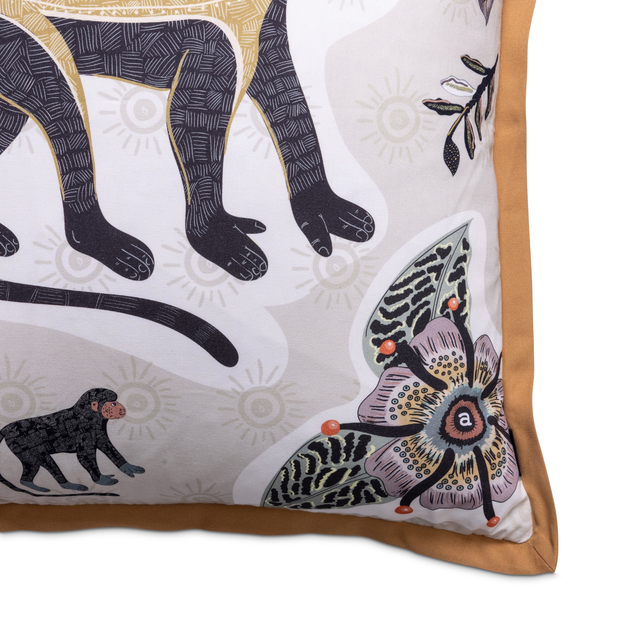 Meandering Monkey Cotton Pillow - Stone