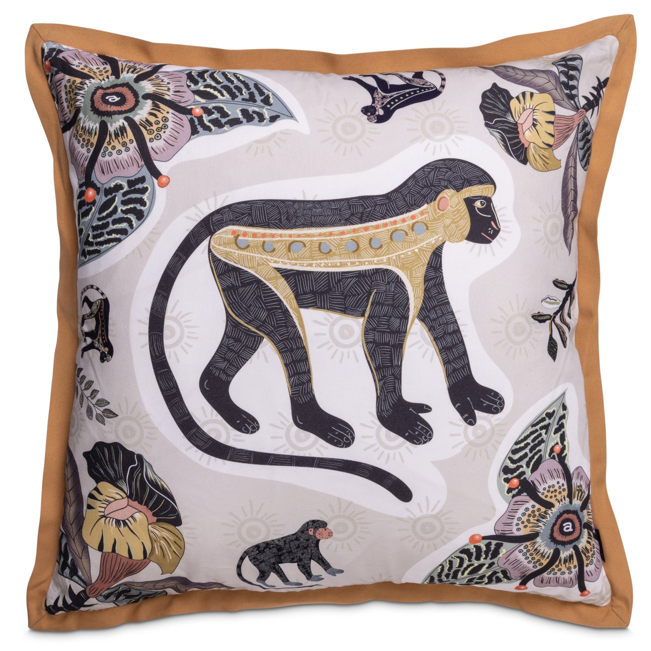 Meandering Monkey Cotton Pillow - Stone