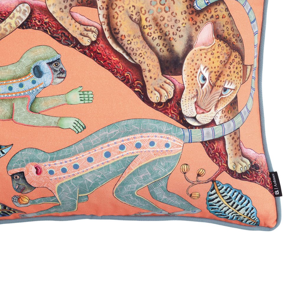 Monkey Tales Cotton Pillow - Coral