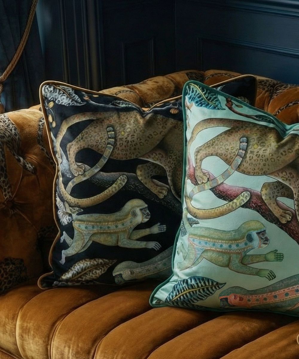 Monkey Tales Velvet Pillow - Brass