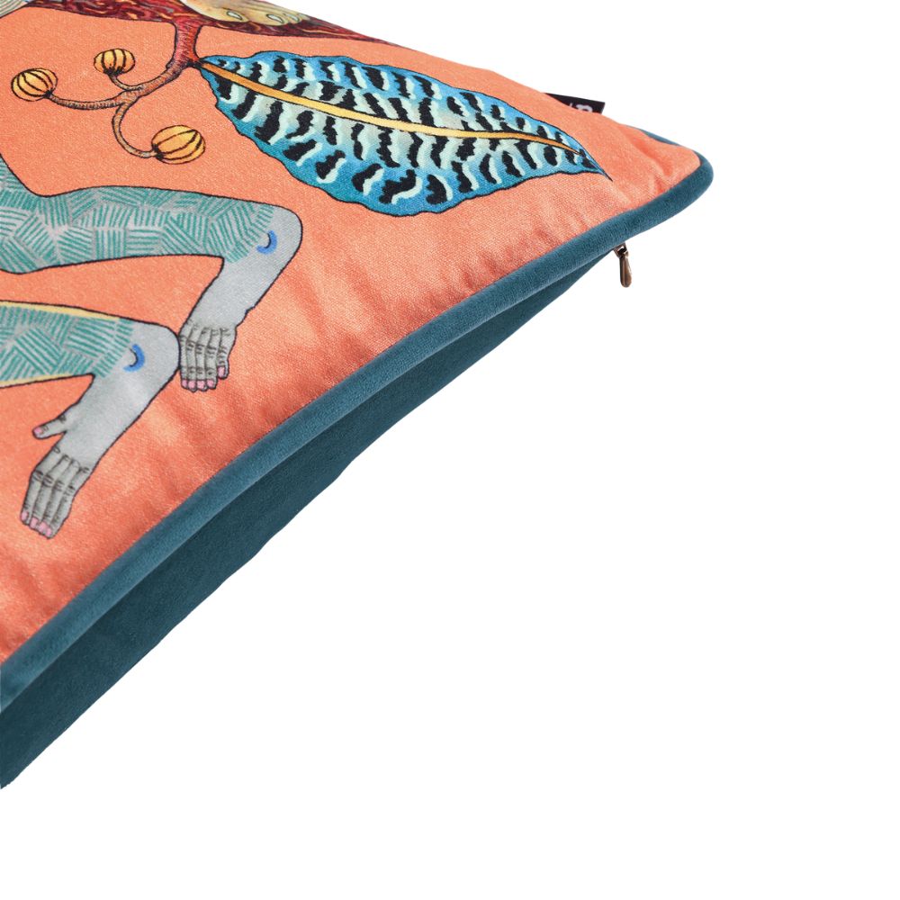 Monkey Tales Velvet Pillow - Coral