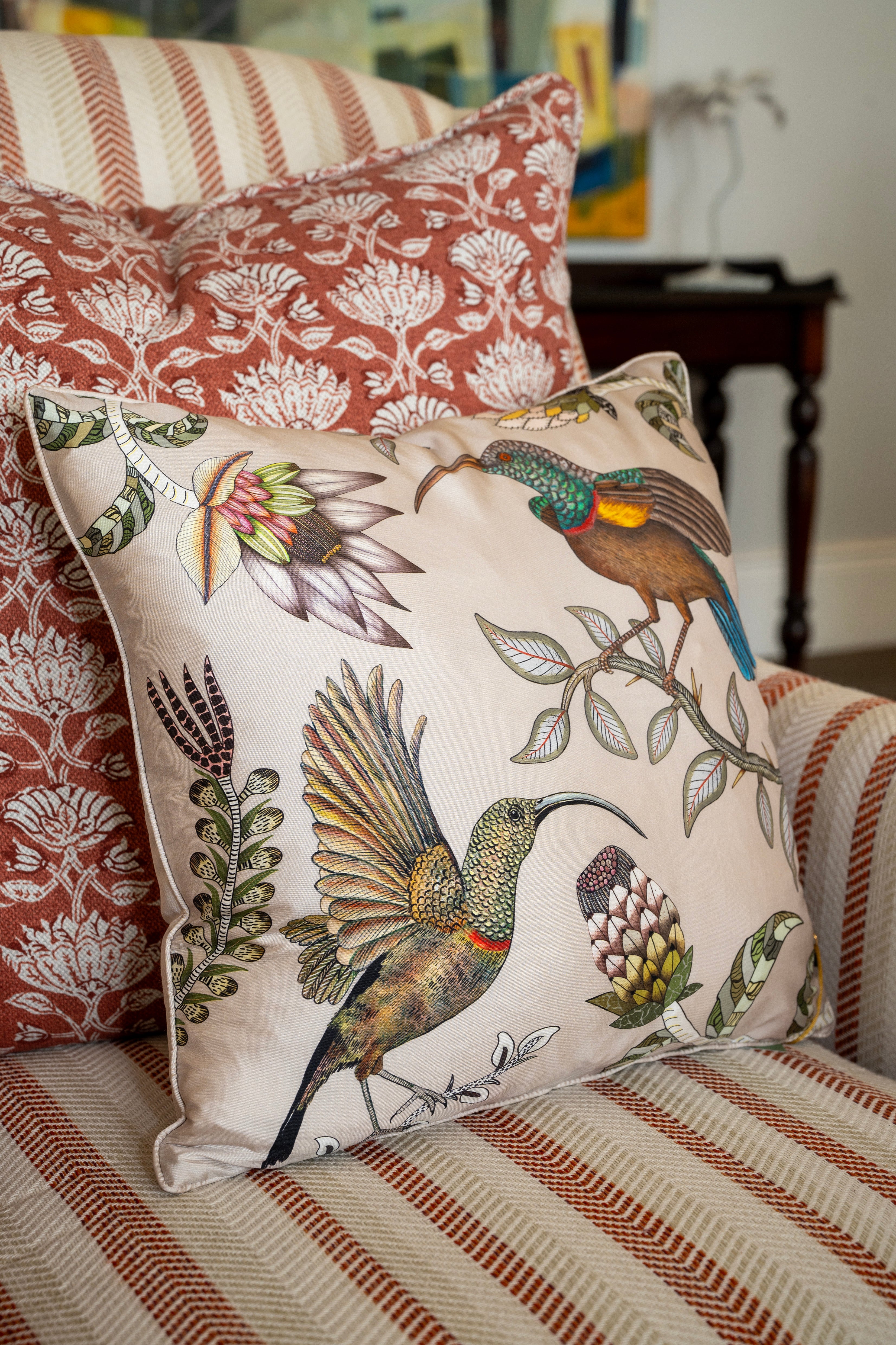Protea Garden Silk Pillow - Stone