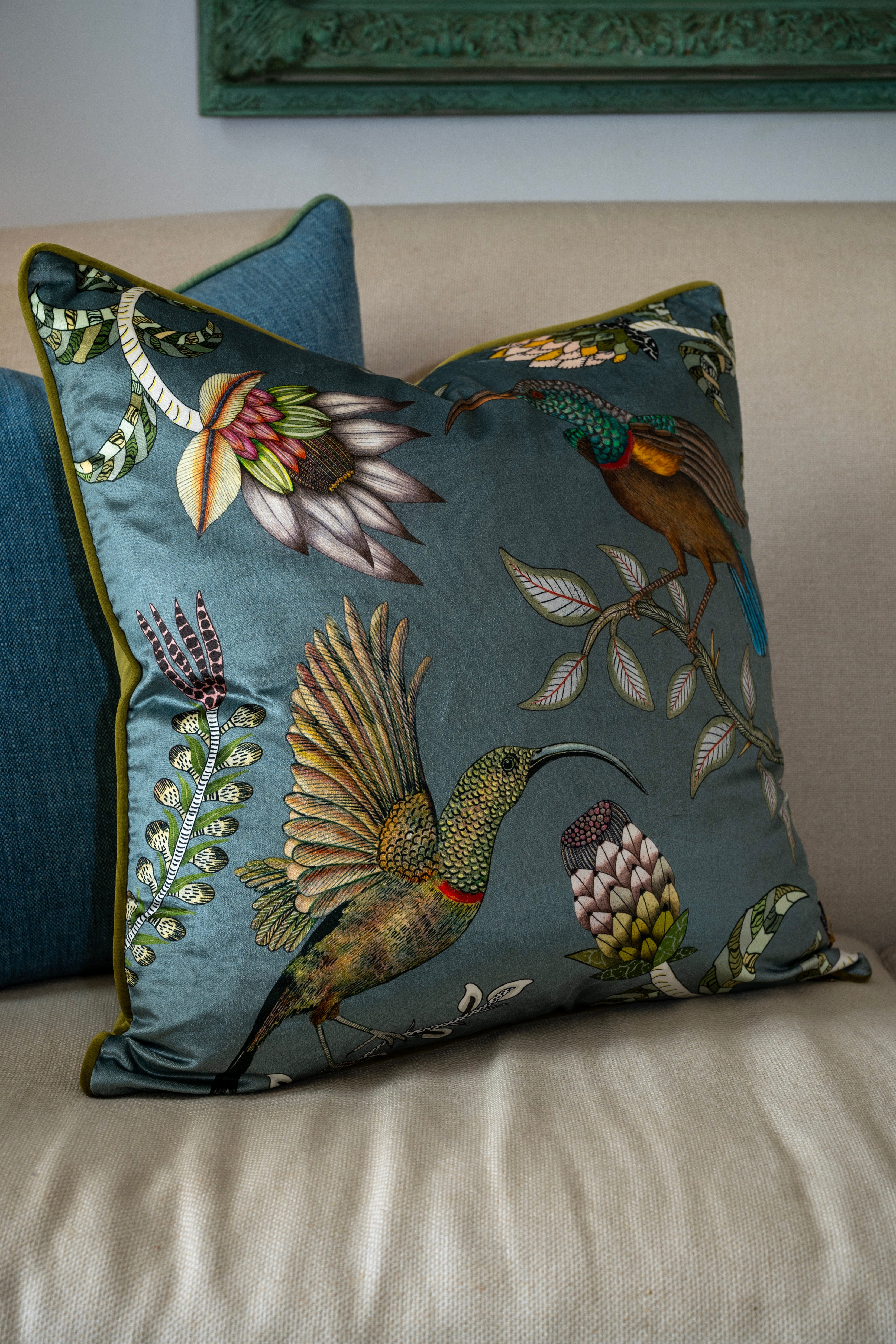 Protea Garden Velvet Pillow - Ash