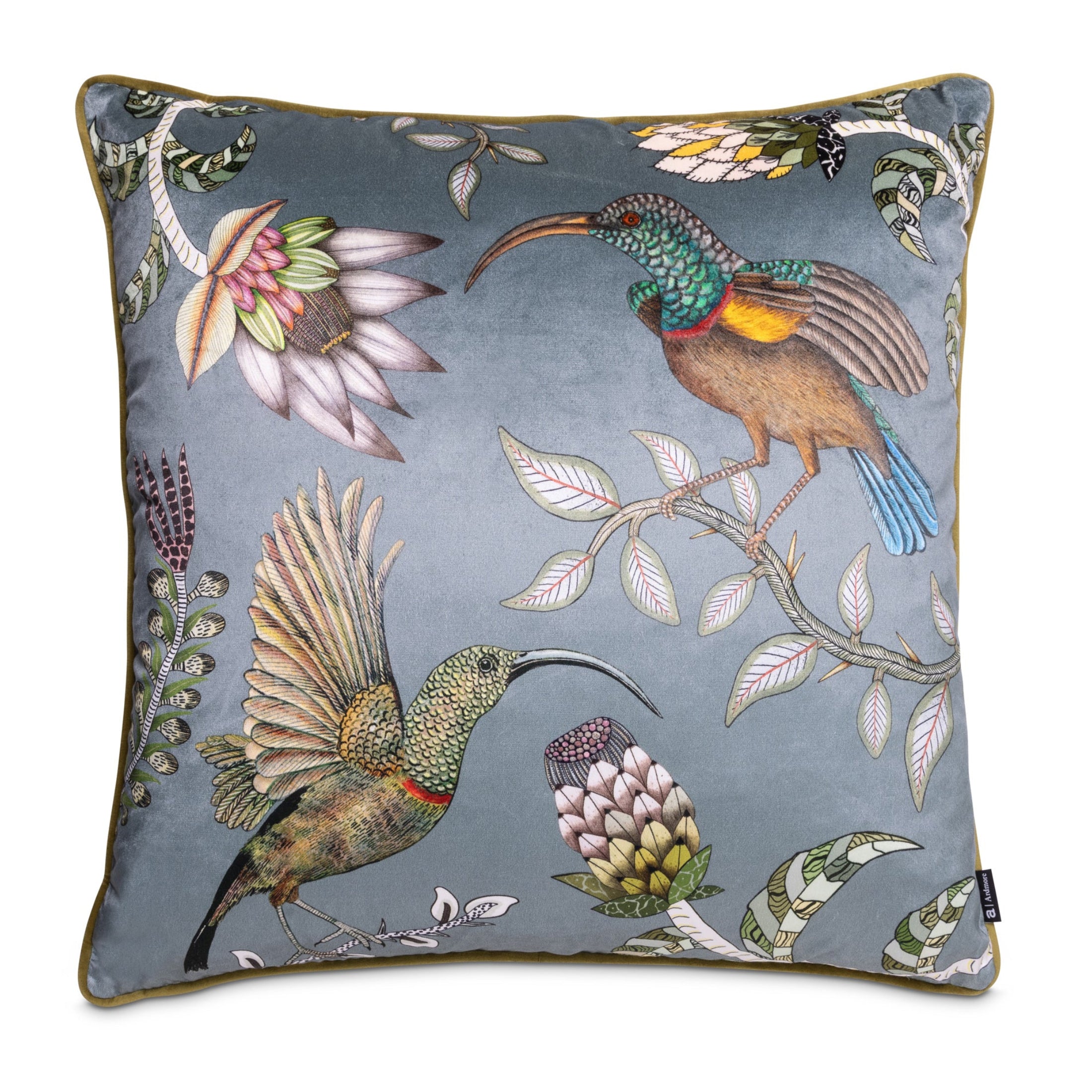 Protea Garden Velvet Pillow - Ash