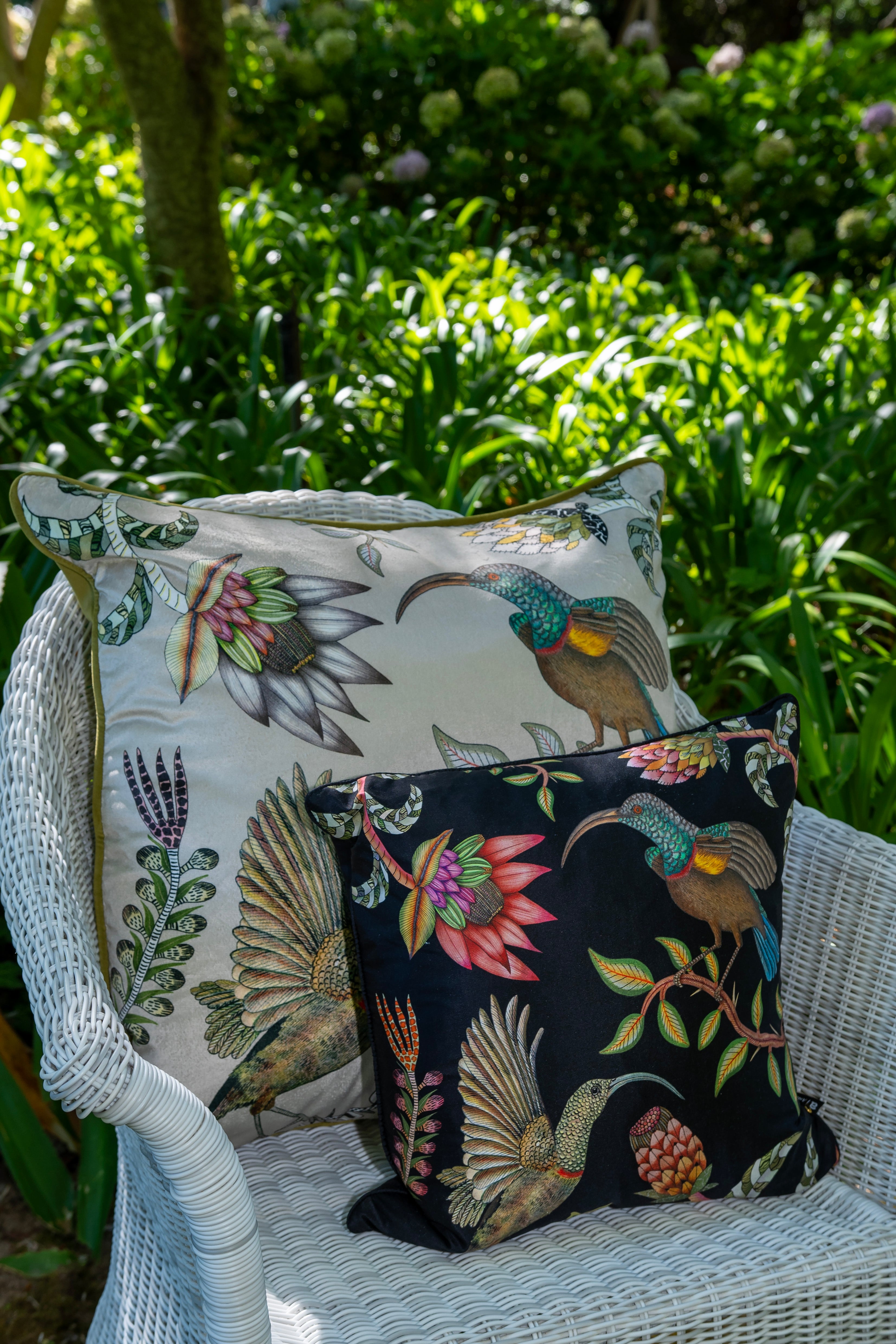 Protea Garden Velvet Pillow - Stone