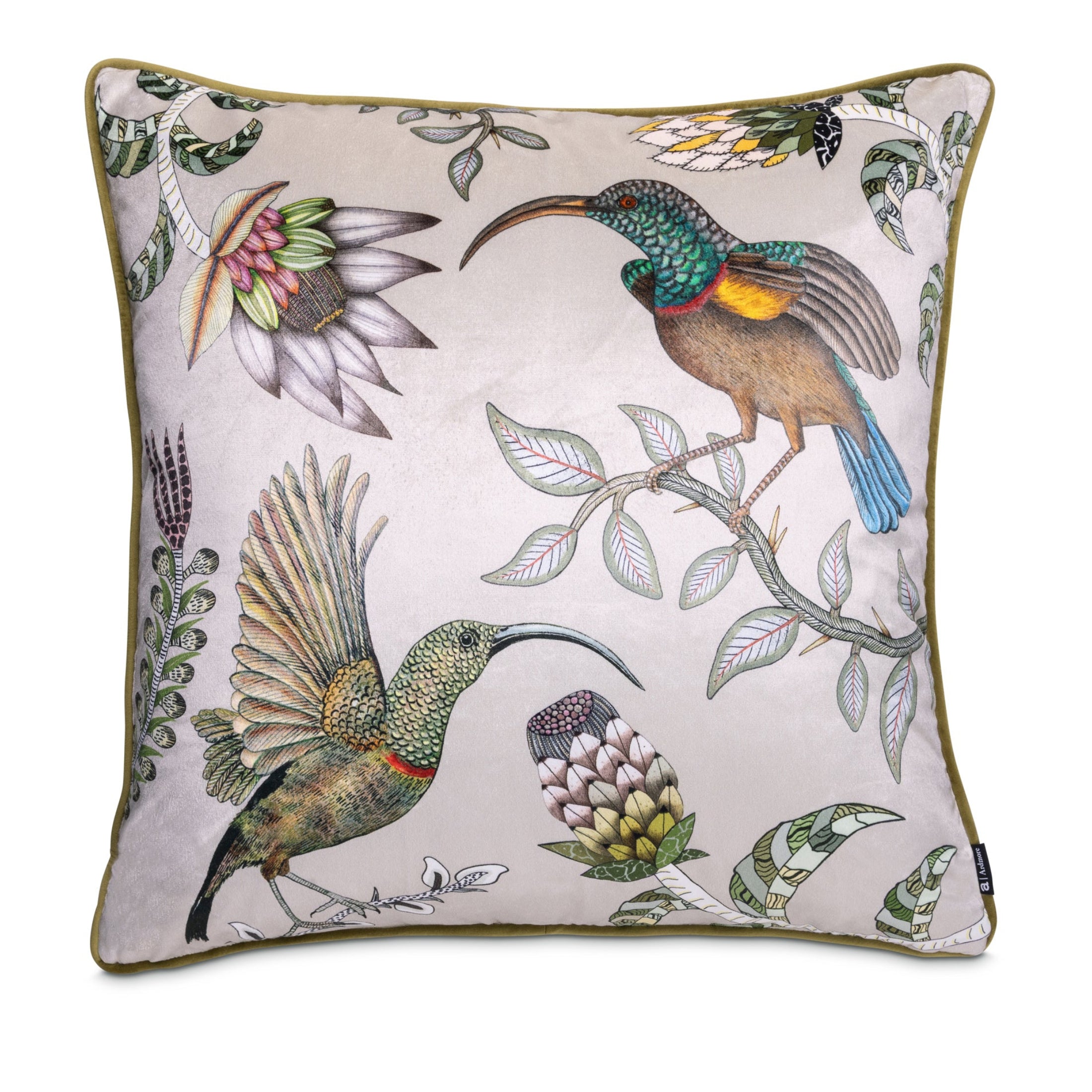 Protea Garden Velvet Pillow - Stone
