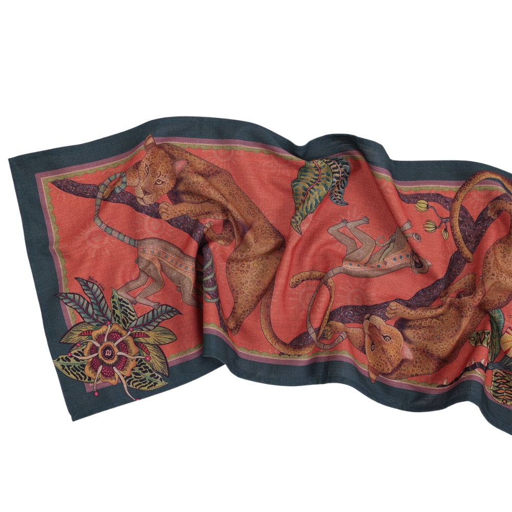 Monkey Tales Linaza Table Runner - Coral