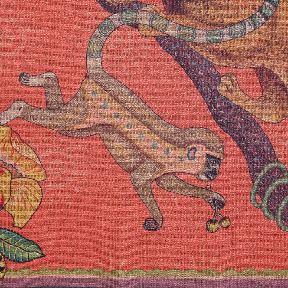 Monkey Tales Linaza Table Runner - Coral