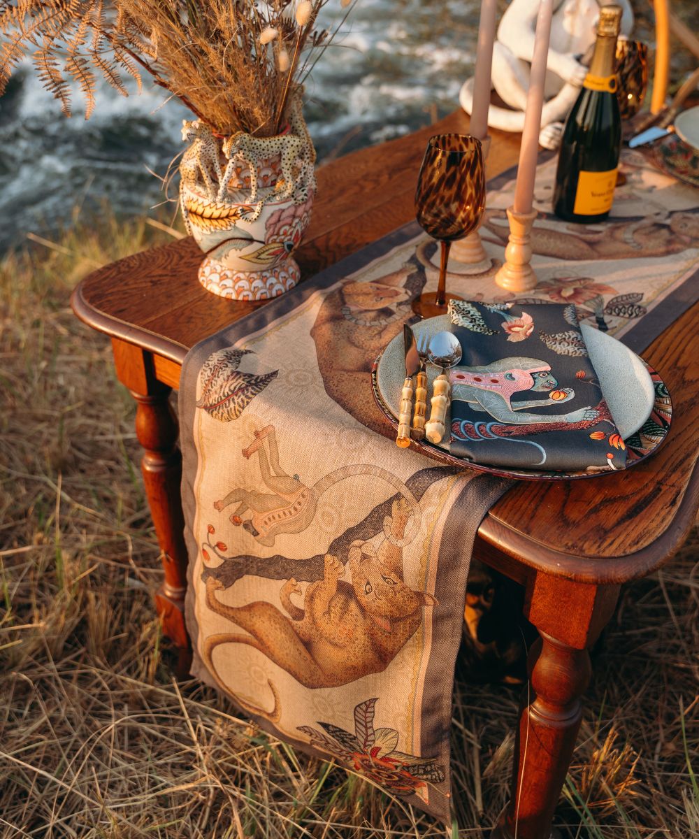 Monkey Tales Linaza Table Runner - Stone