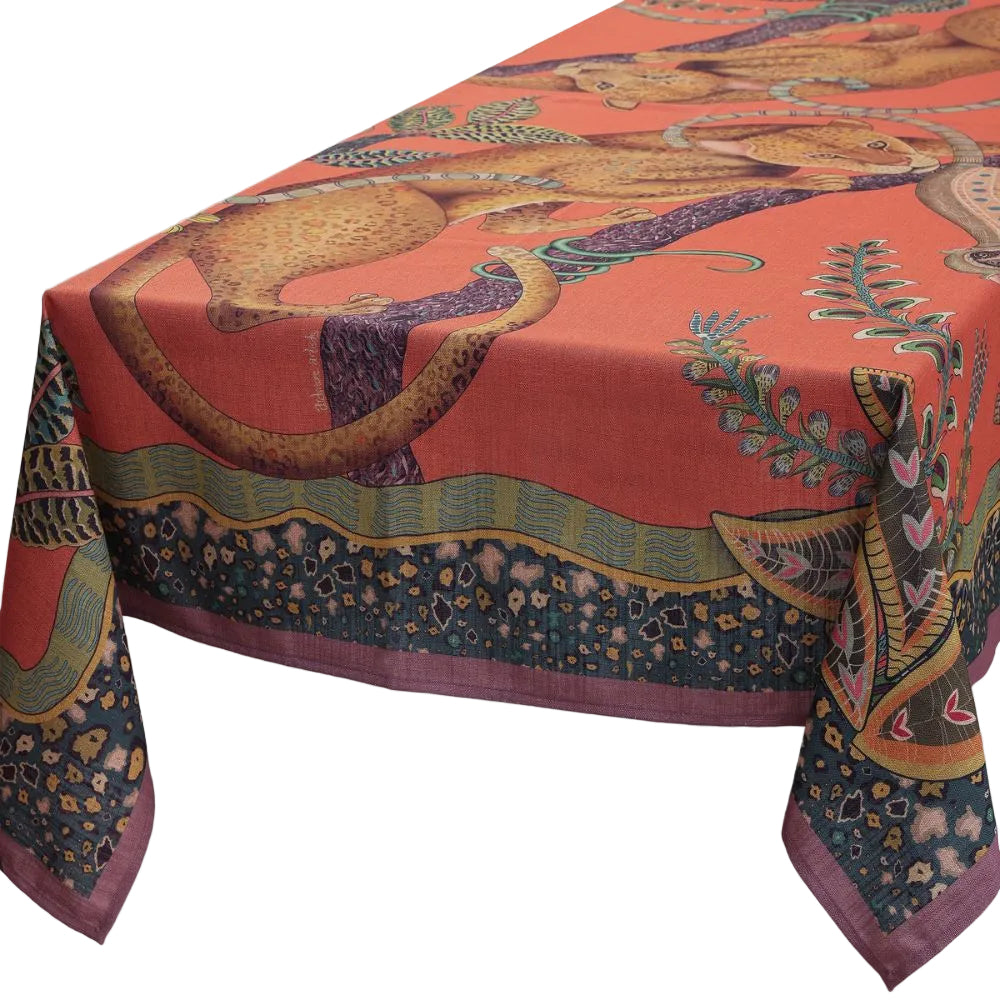 Monkey Tales Linaza Tablecloth - Coral