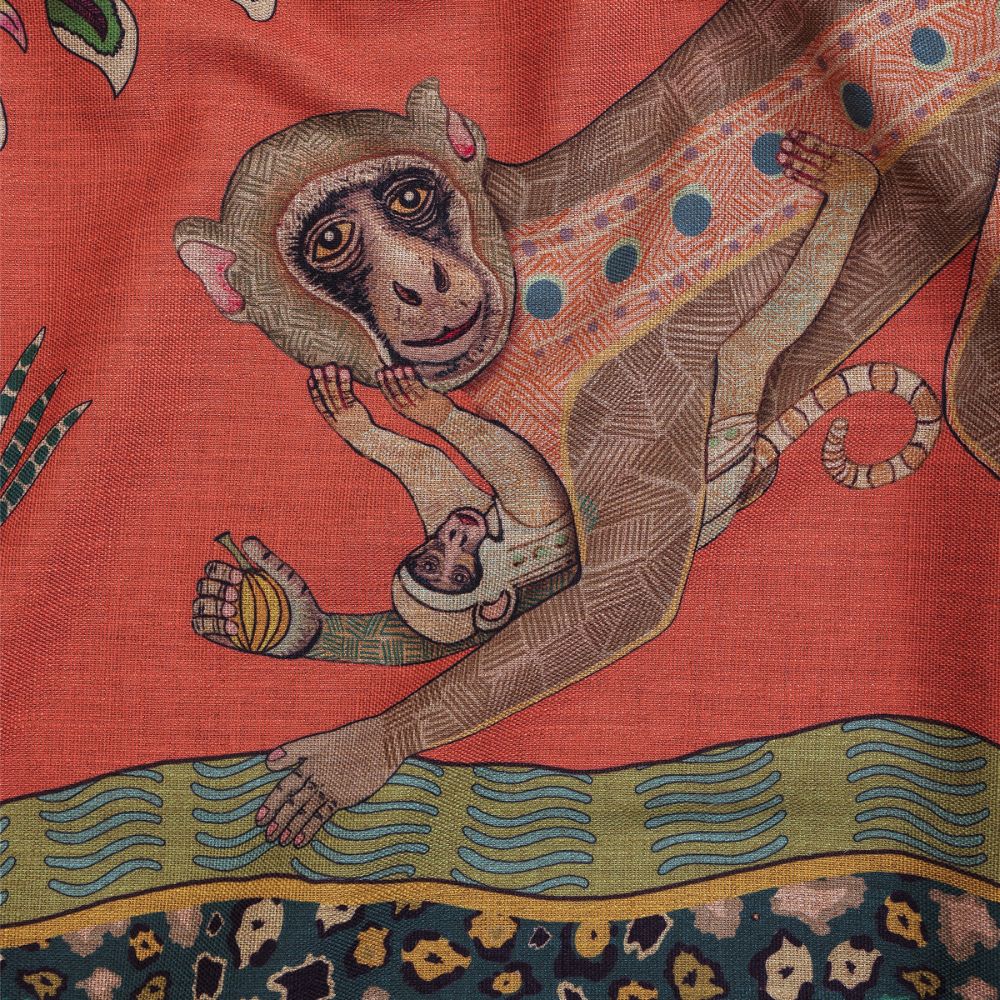 Monkey Tales Linaza Tablecloth - Coral