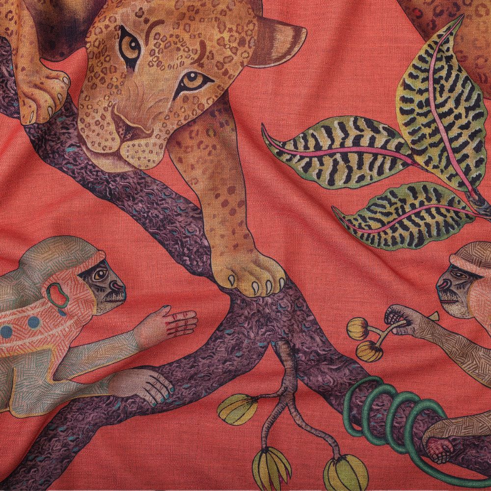 Monkey Tales Linaza Tablecloth - Coral