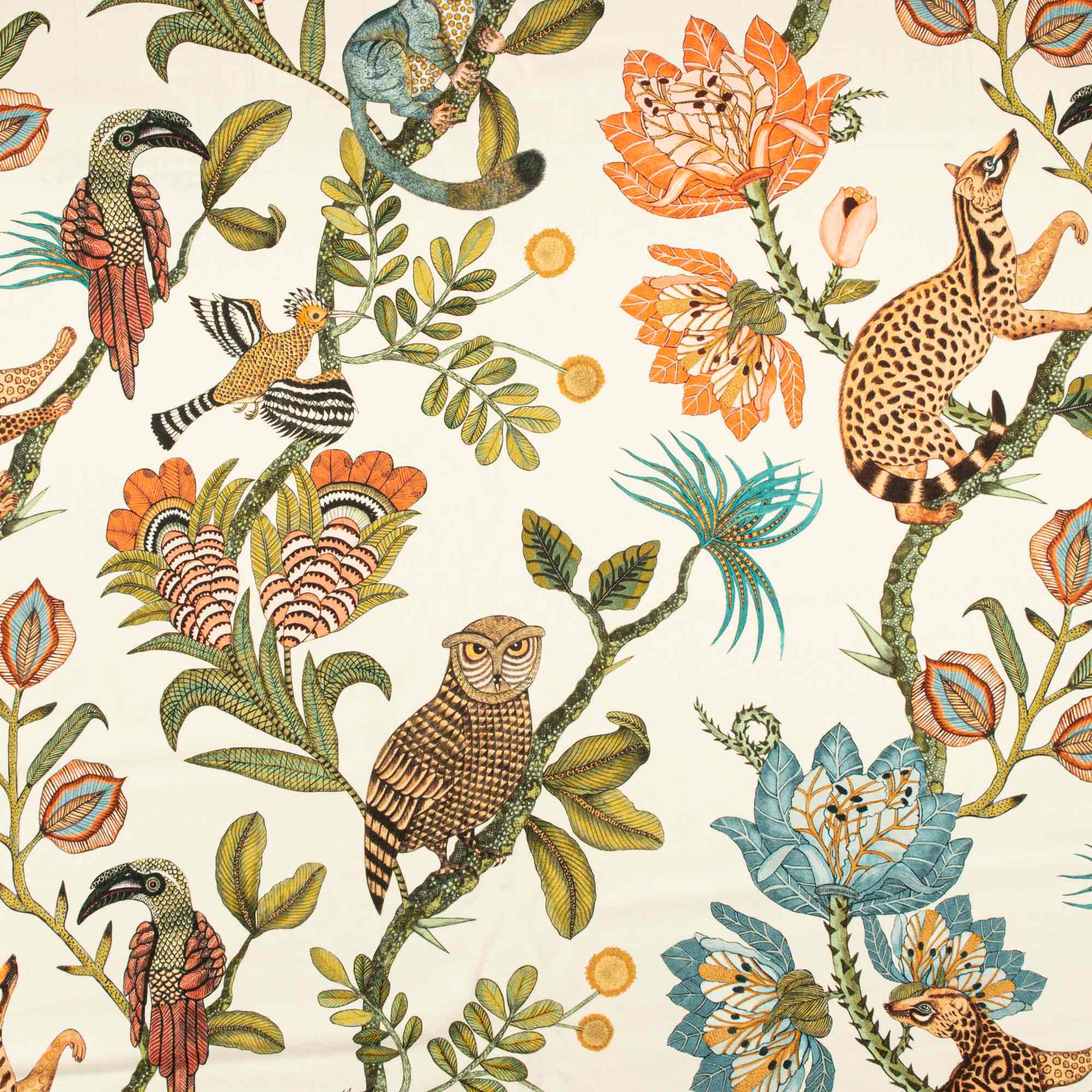 Camp Critters Fabric - Linen - Coral