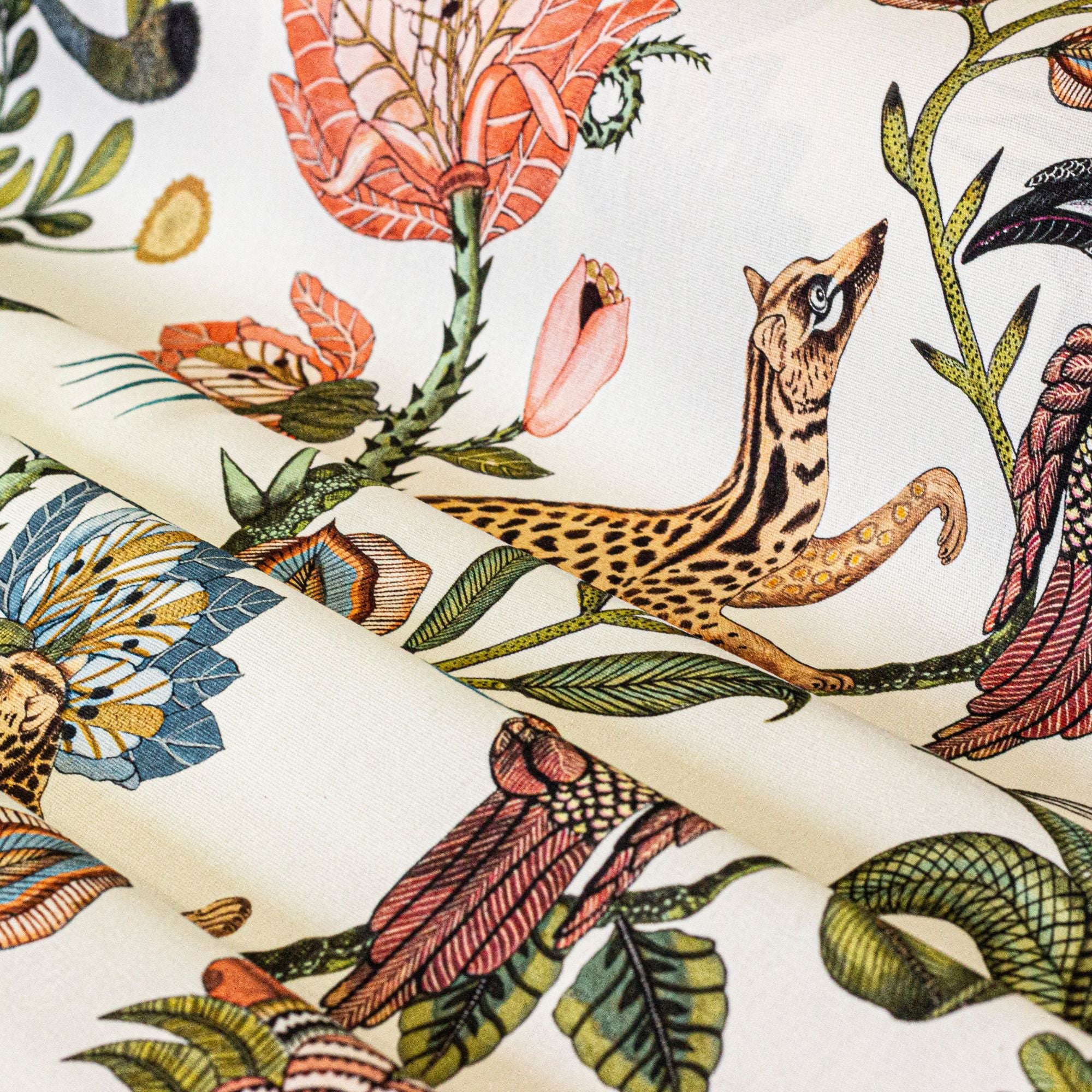 Camp Critters Fabric - Linen - Coral