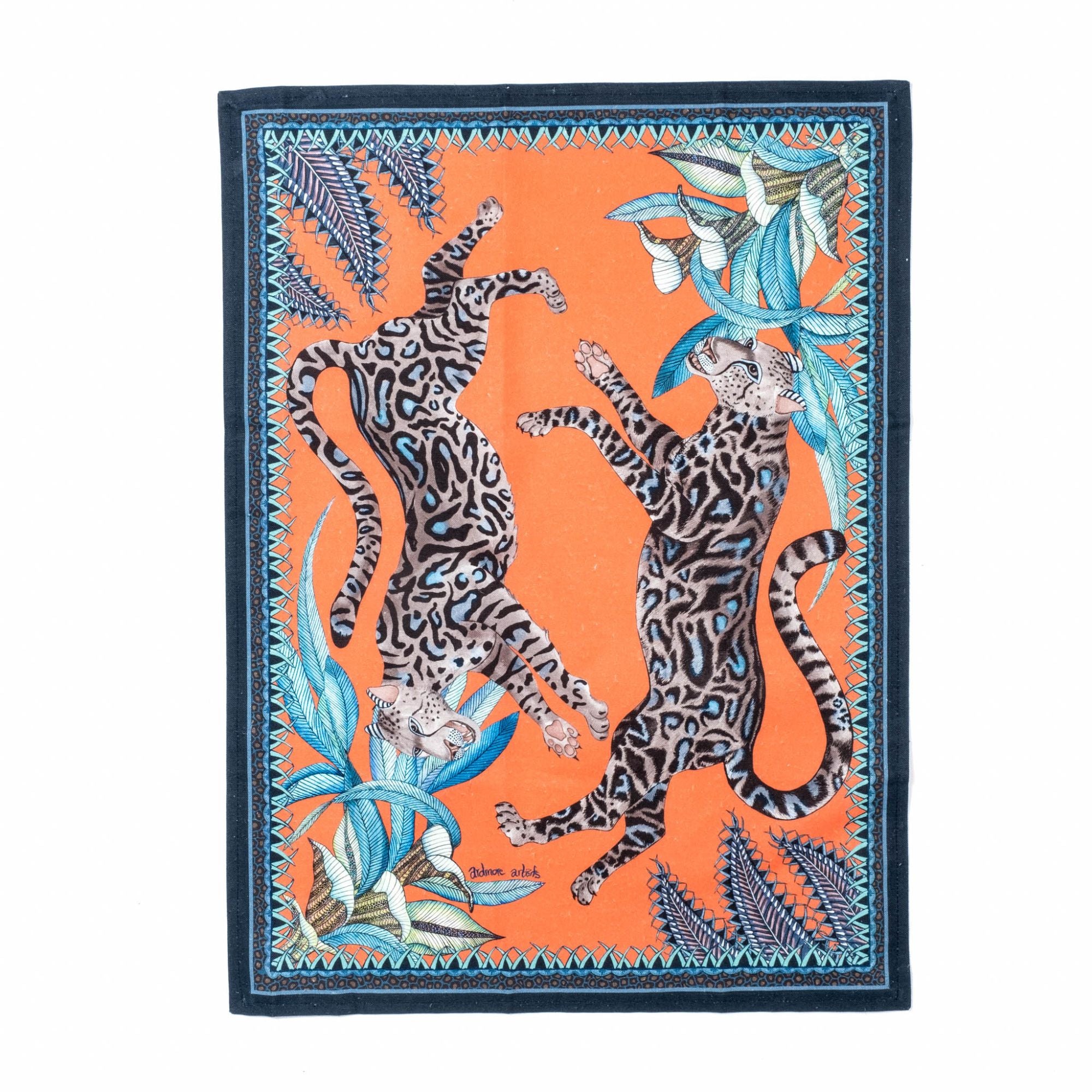 Cheetah Kings Tea Towel - Coral