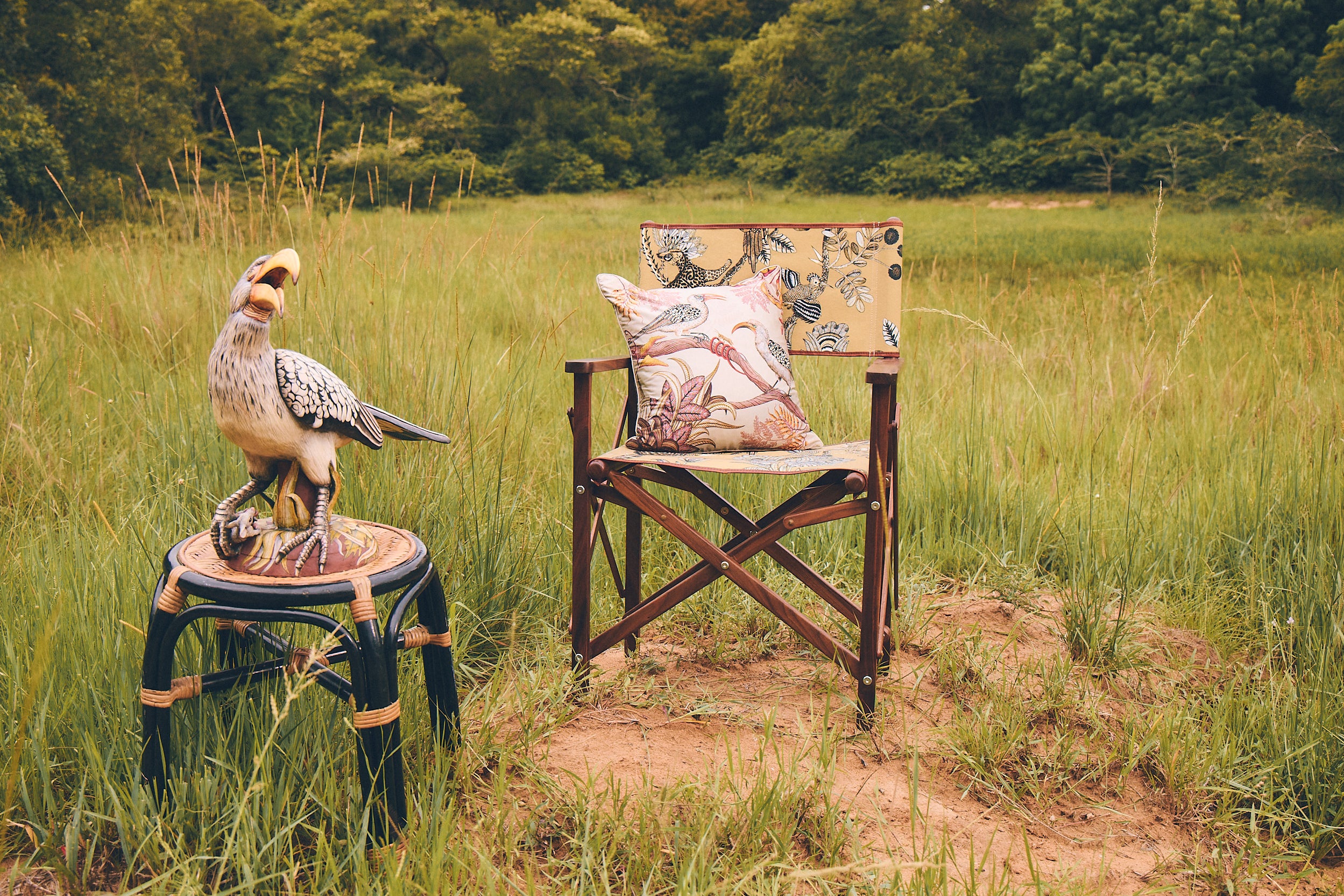 Hornbill Garden Pillow - Silk - Stone