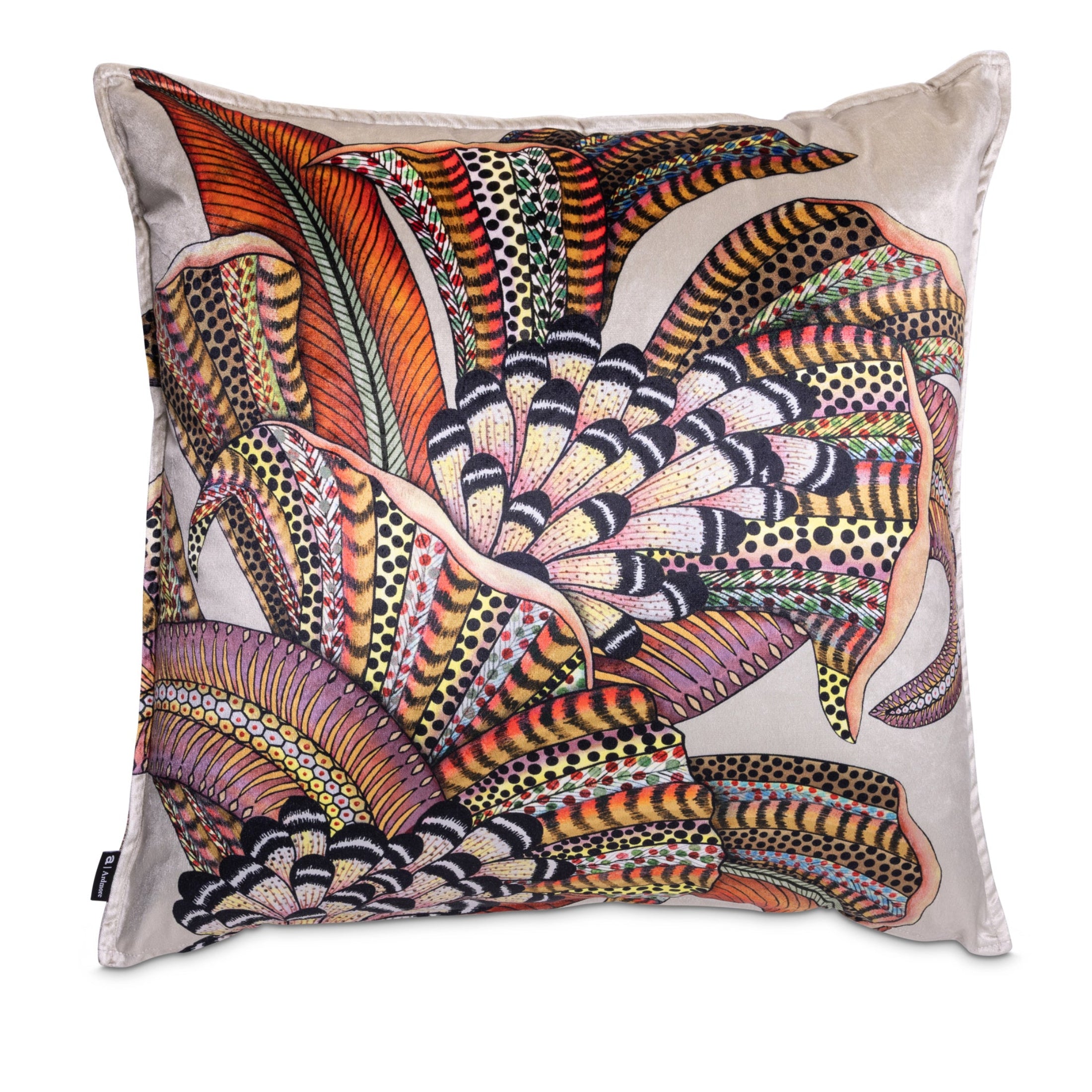 Hornbill Garden Velvet Pillow - Stone