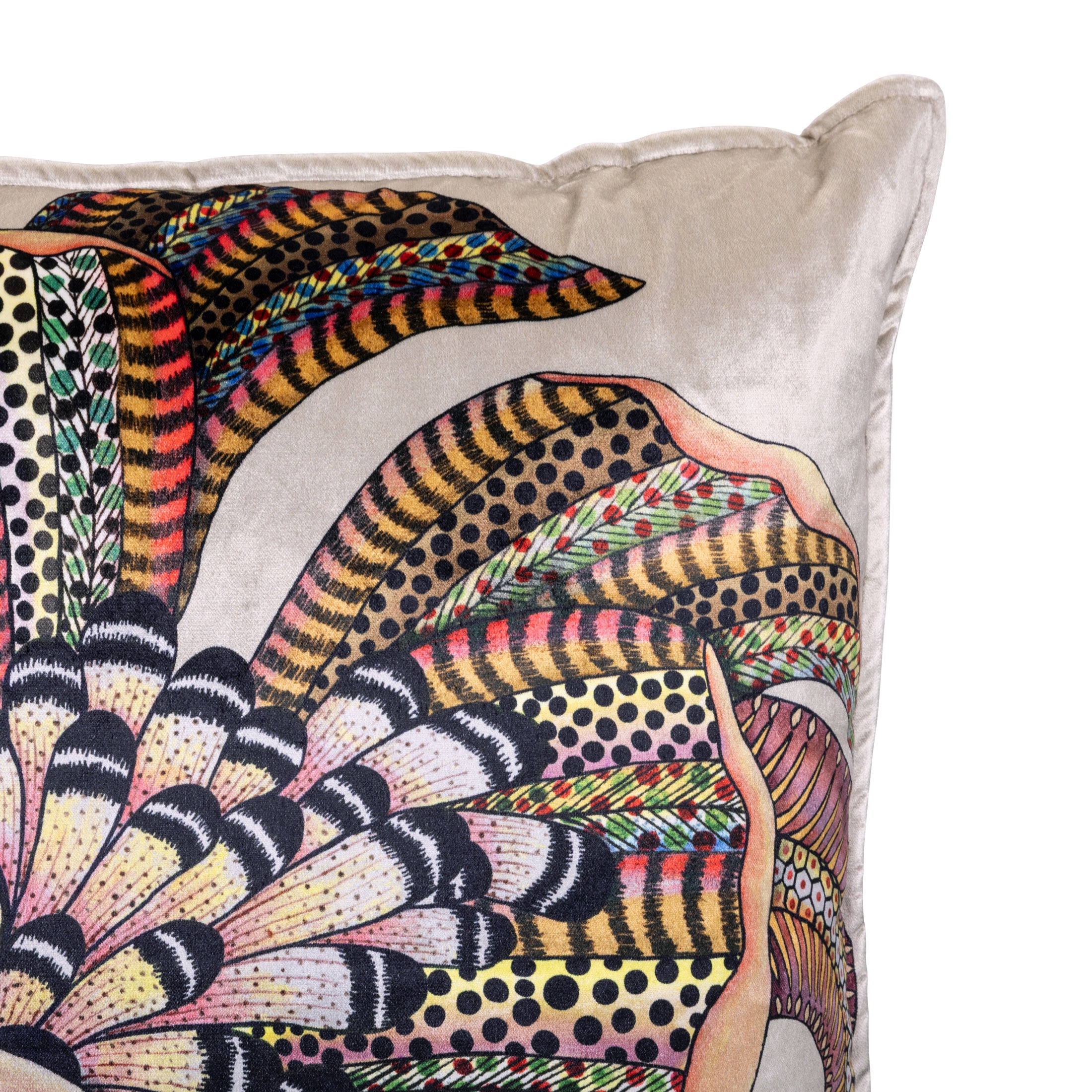 Hornbill Garden Velvet Pillow - Stone